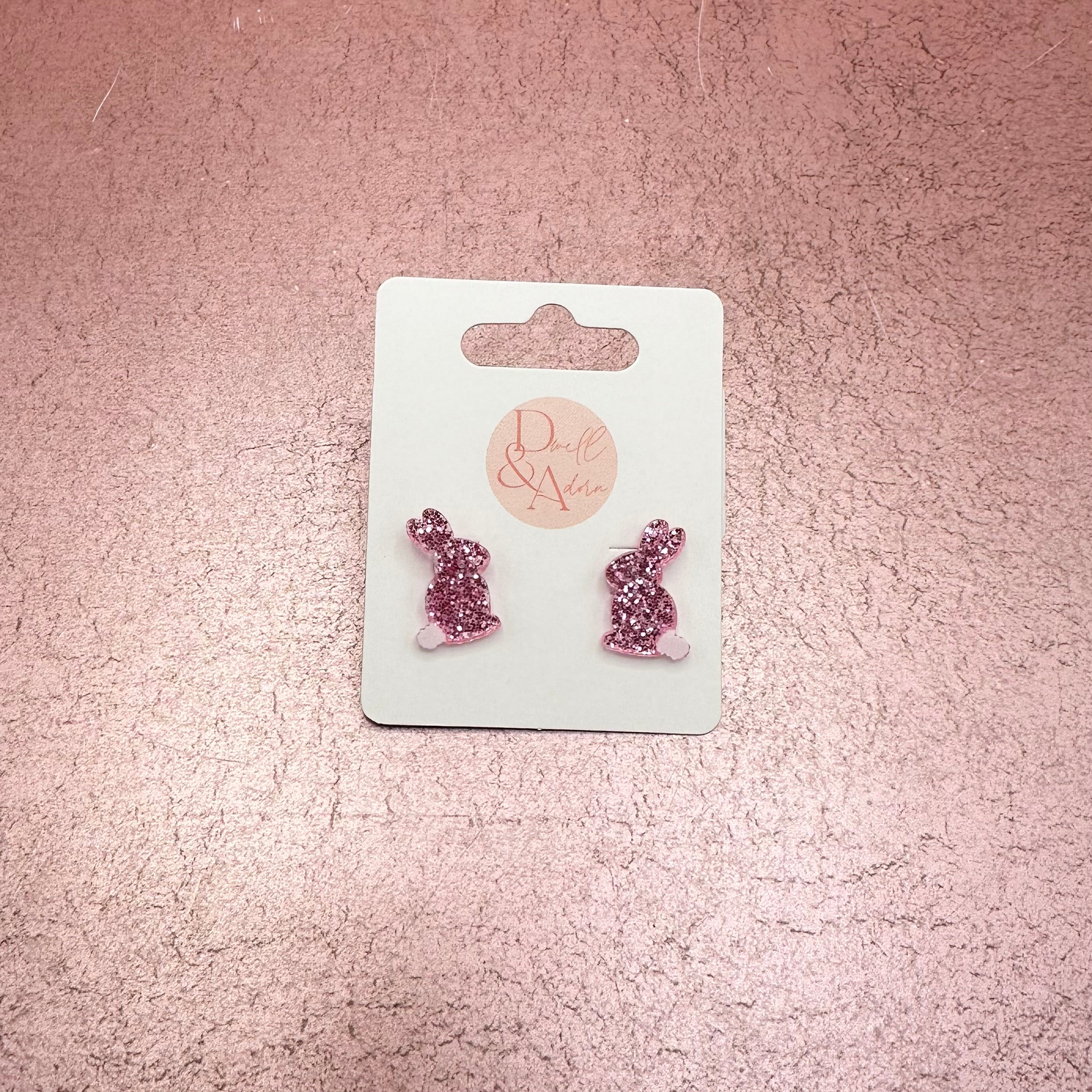 Acrylic Glitter Bunny Stud Earrings