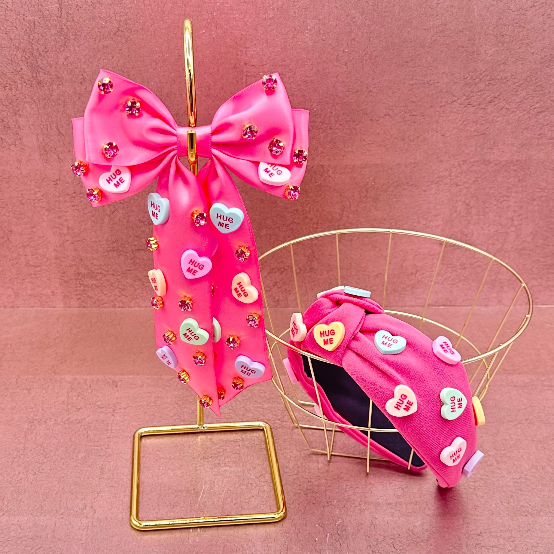 Pink Conversation Heart Hair Bow