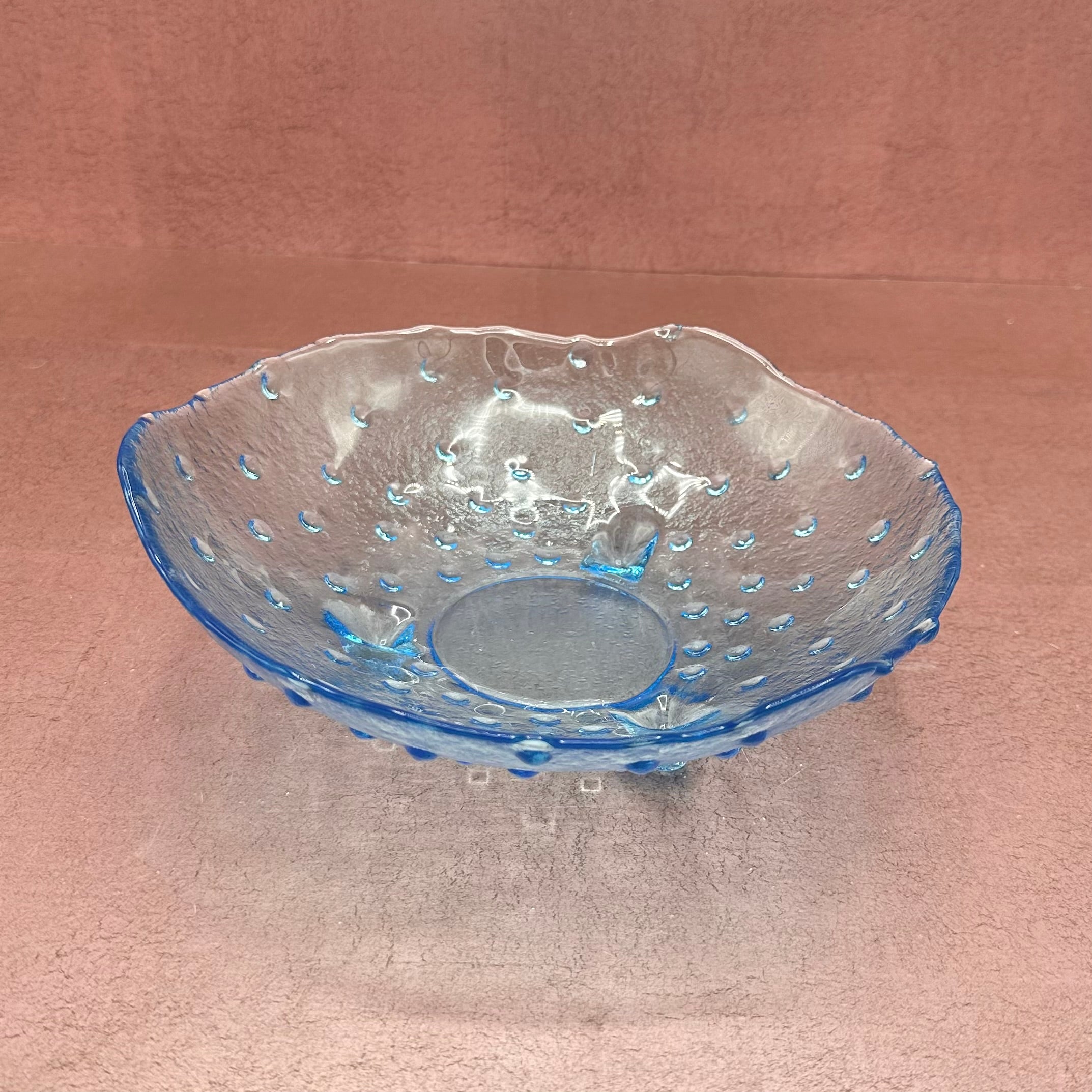 Blue Hobnail Footed Glass Bowl