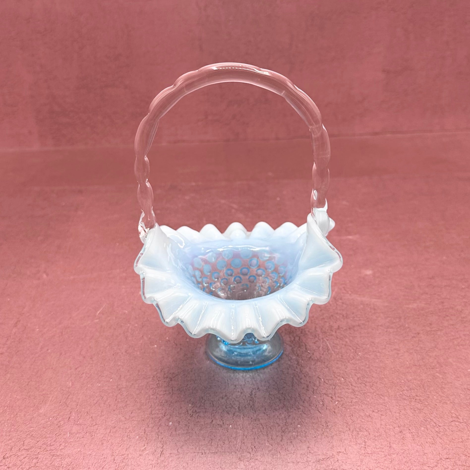 Fenton Aqua Hobnail Basket Ruffle Rim