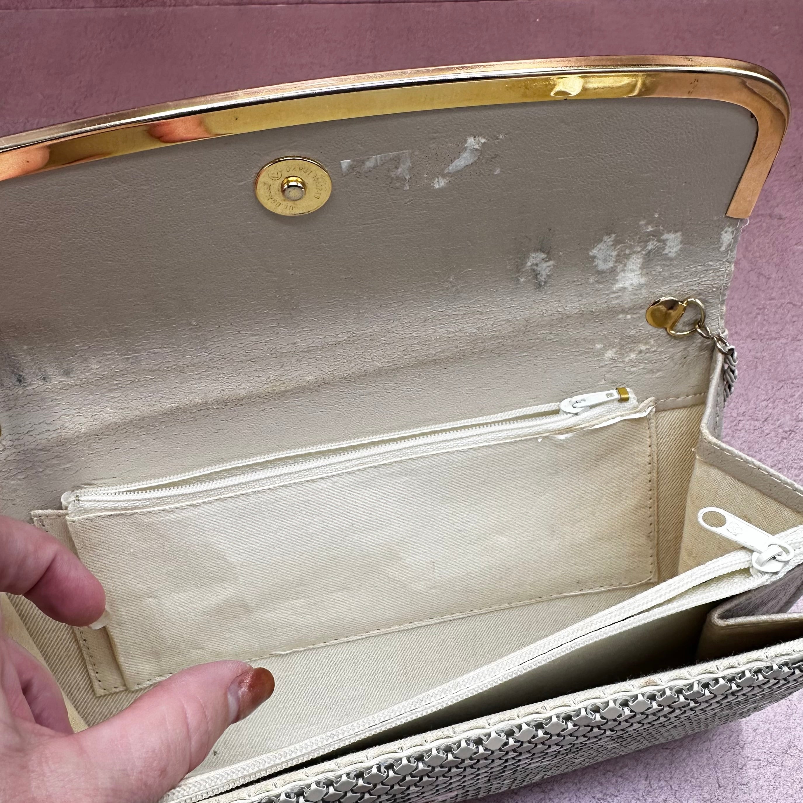 Vintage Cream Chain Metal Evening Purse