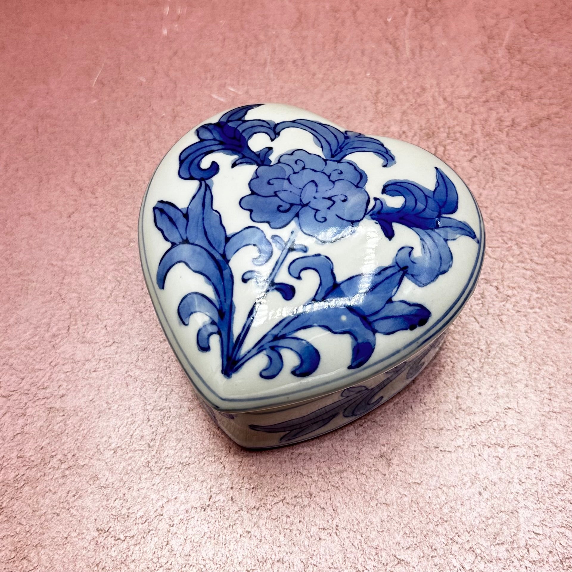 Blue & White Heart Lidded Trinket Dish
