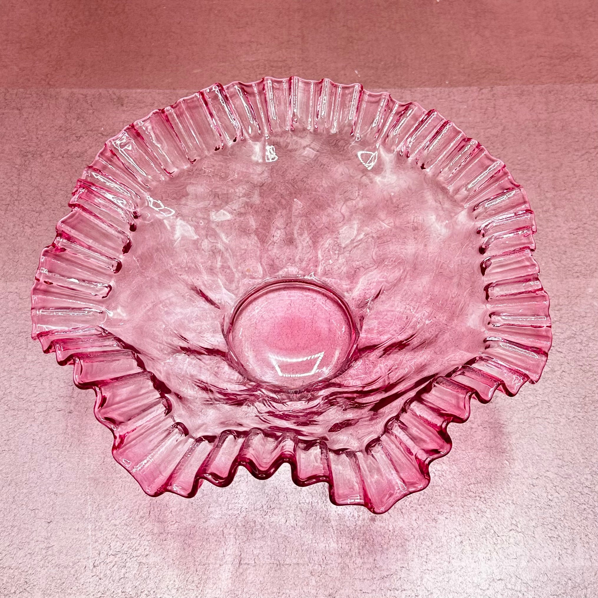 Quilted Crimped Ruffle Edge Cranberry Fenton Bowl