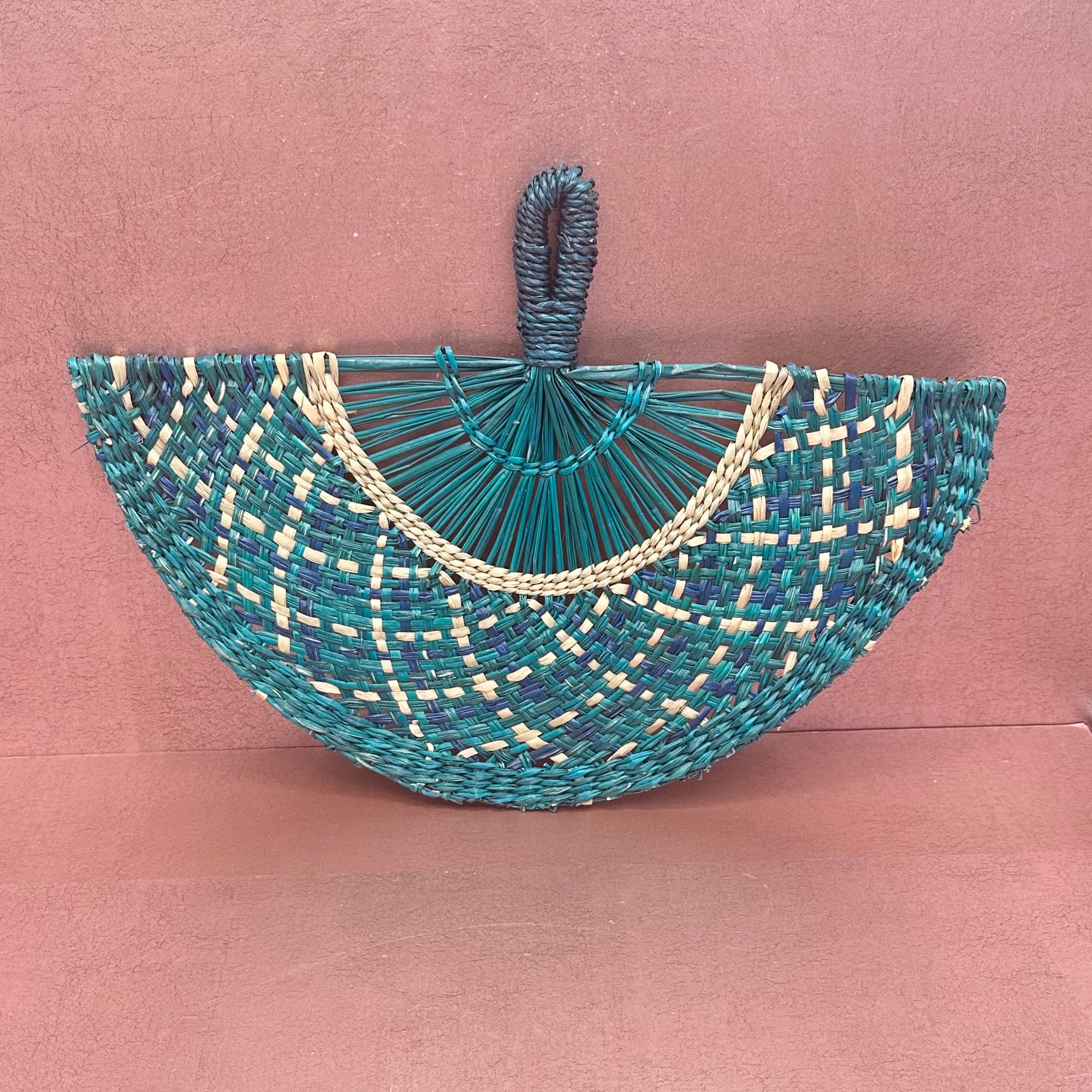 Teal Bohemian Woven Grass Fan