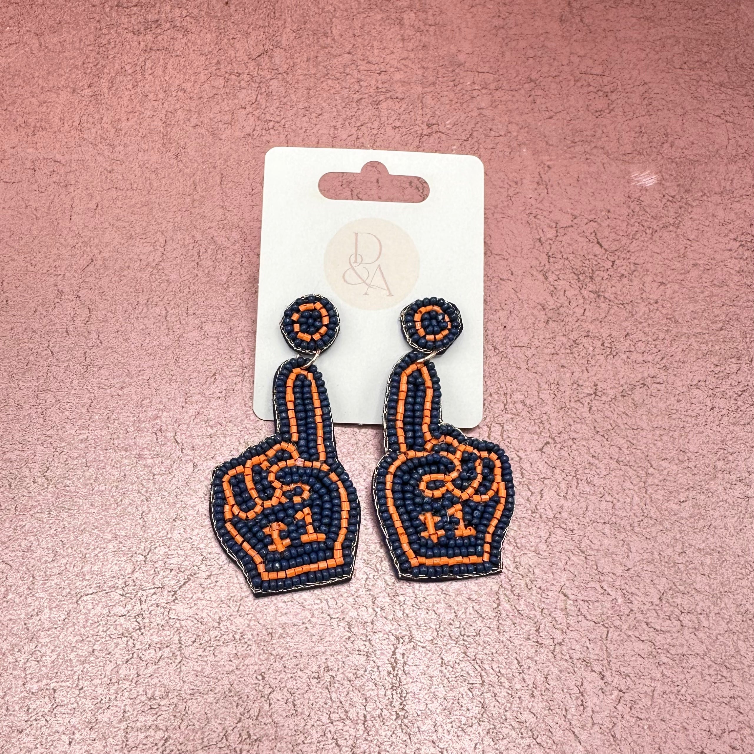 Foam Finger Seed Bead Dangle Earrings