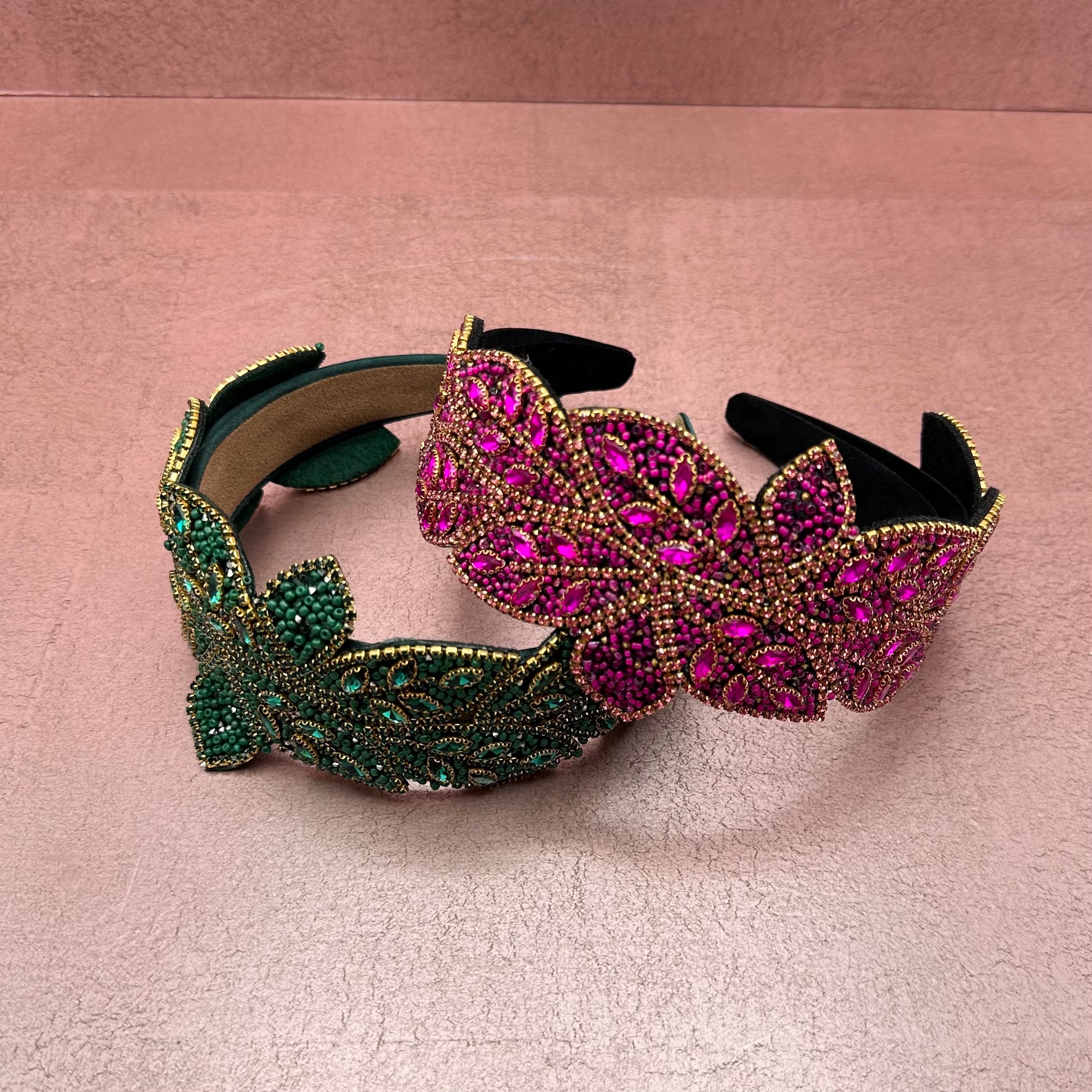 Beaded Leaf and Satin Headband