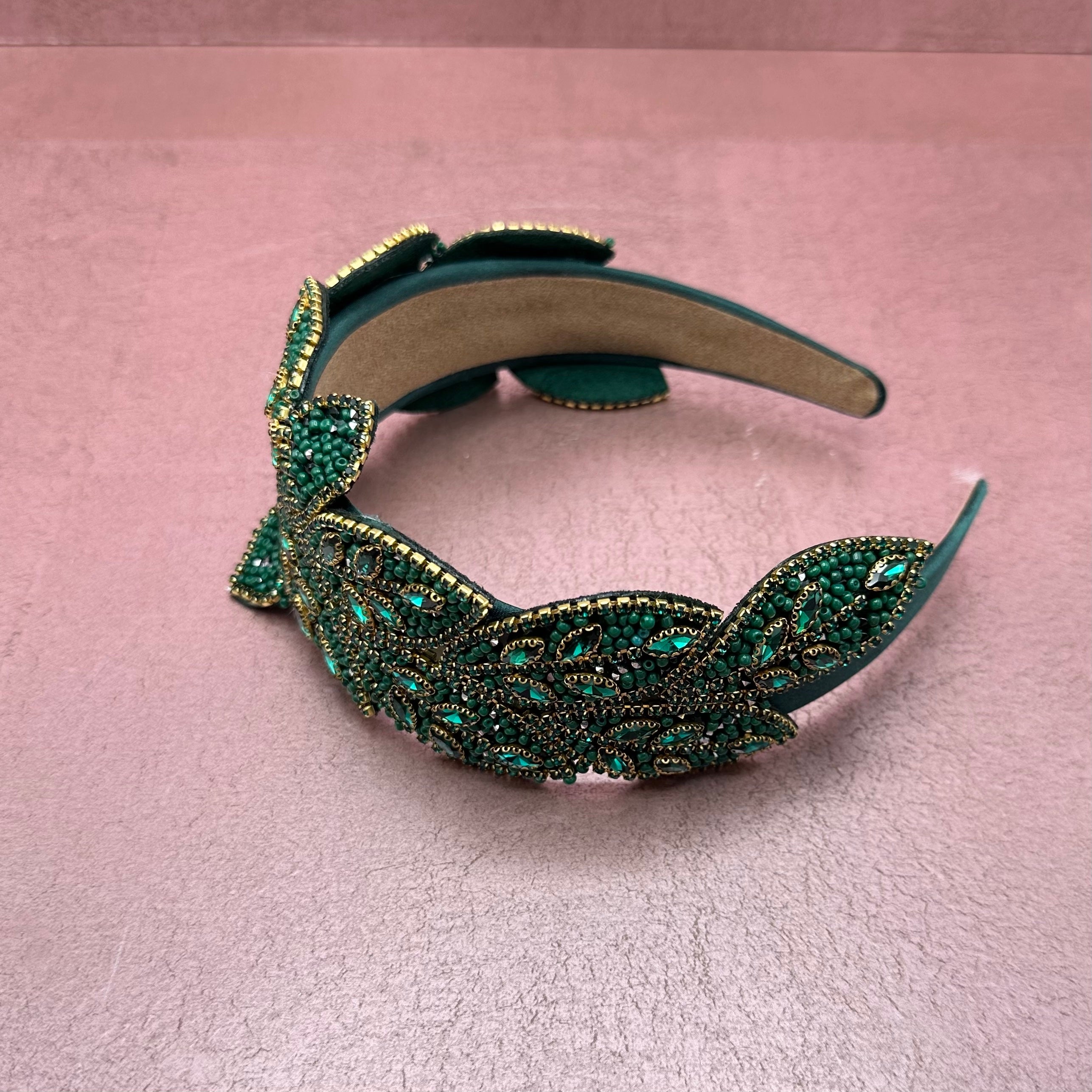 Beaded Leaf and Satin Headband