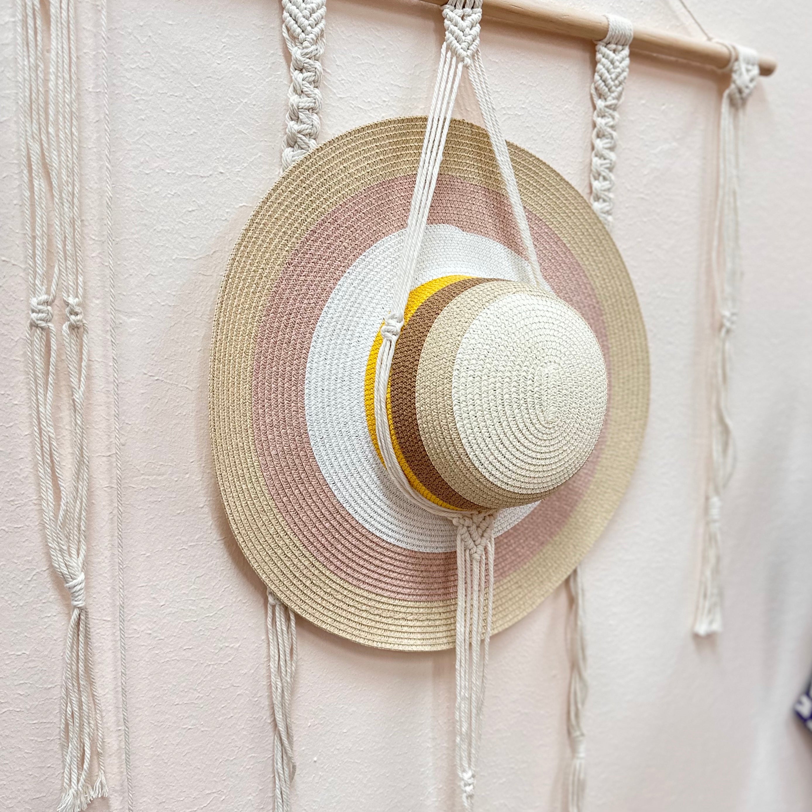 Stripe Straw Floppy Sun Hat Beige