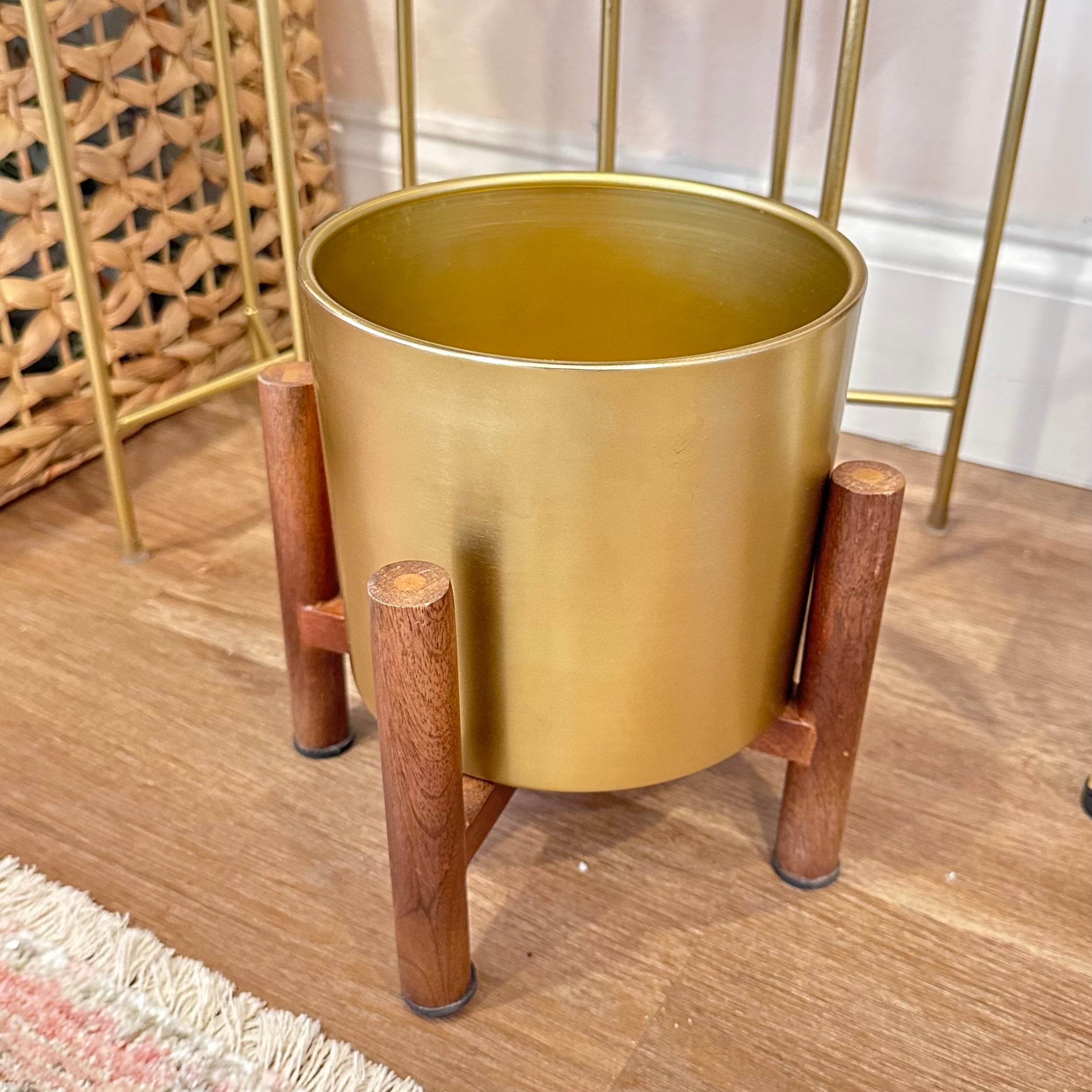 gold planter pot with stand Mid Century Gold Planter with Stand