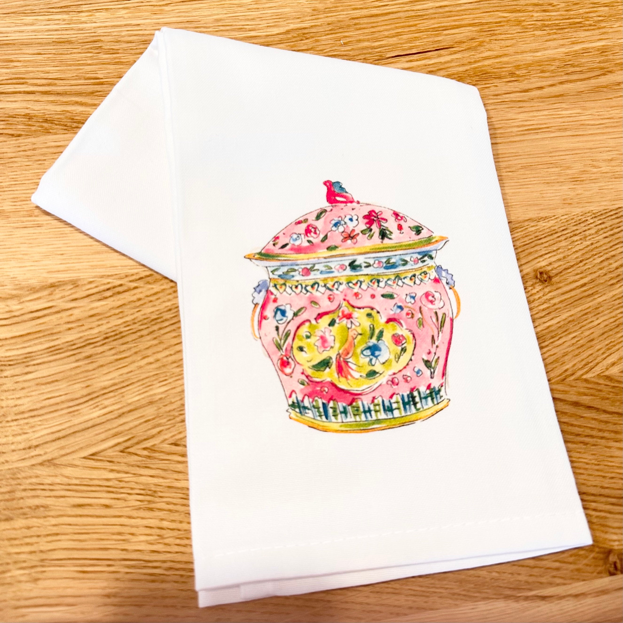 Pink Chinoiserie Urn Kitchen Towel