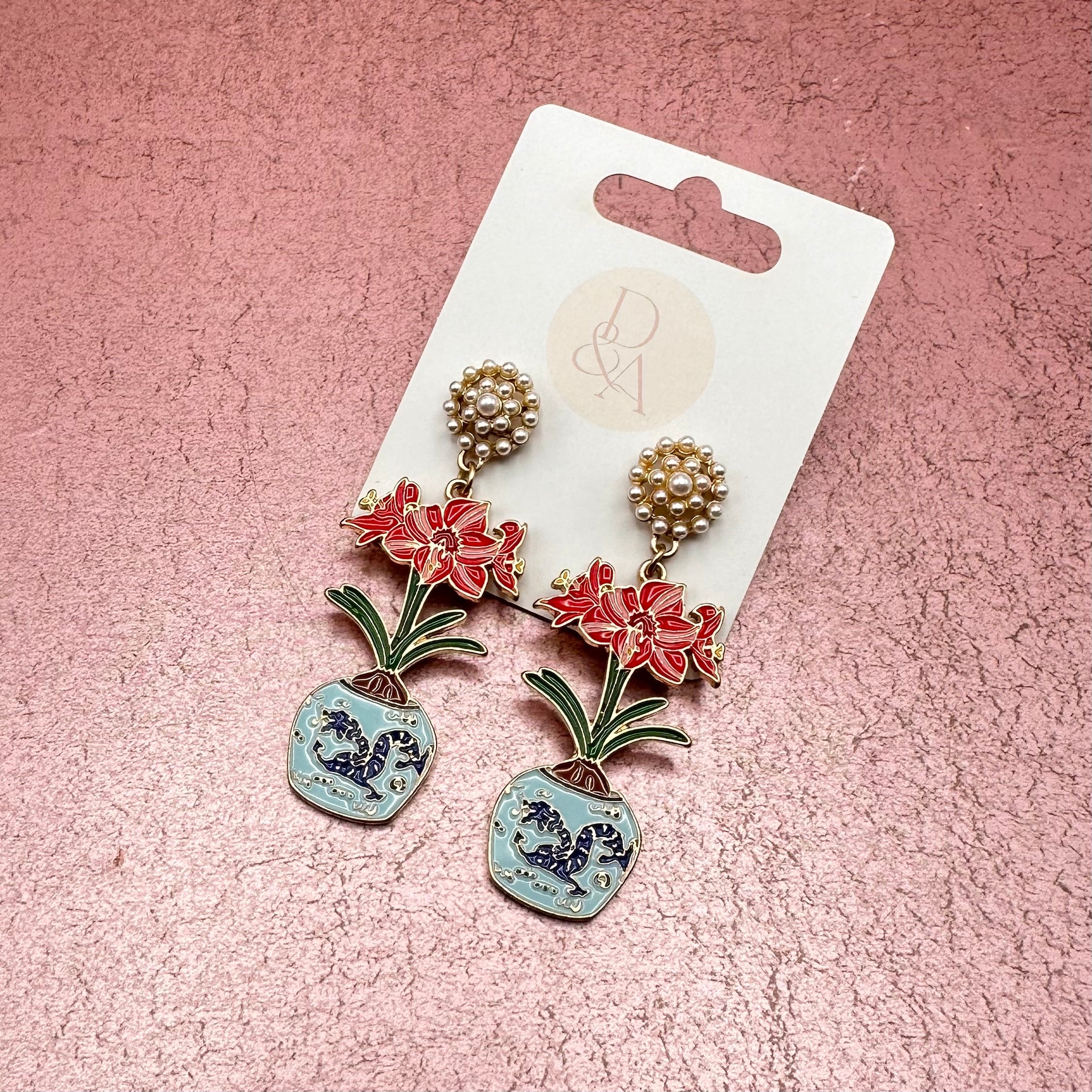 Flower in Vase Drop Earrings