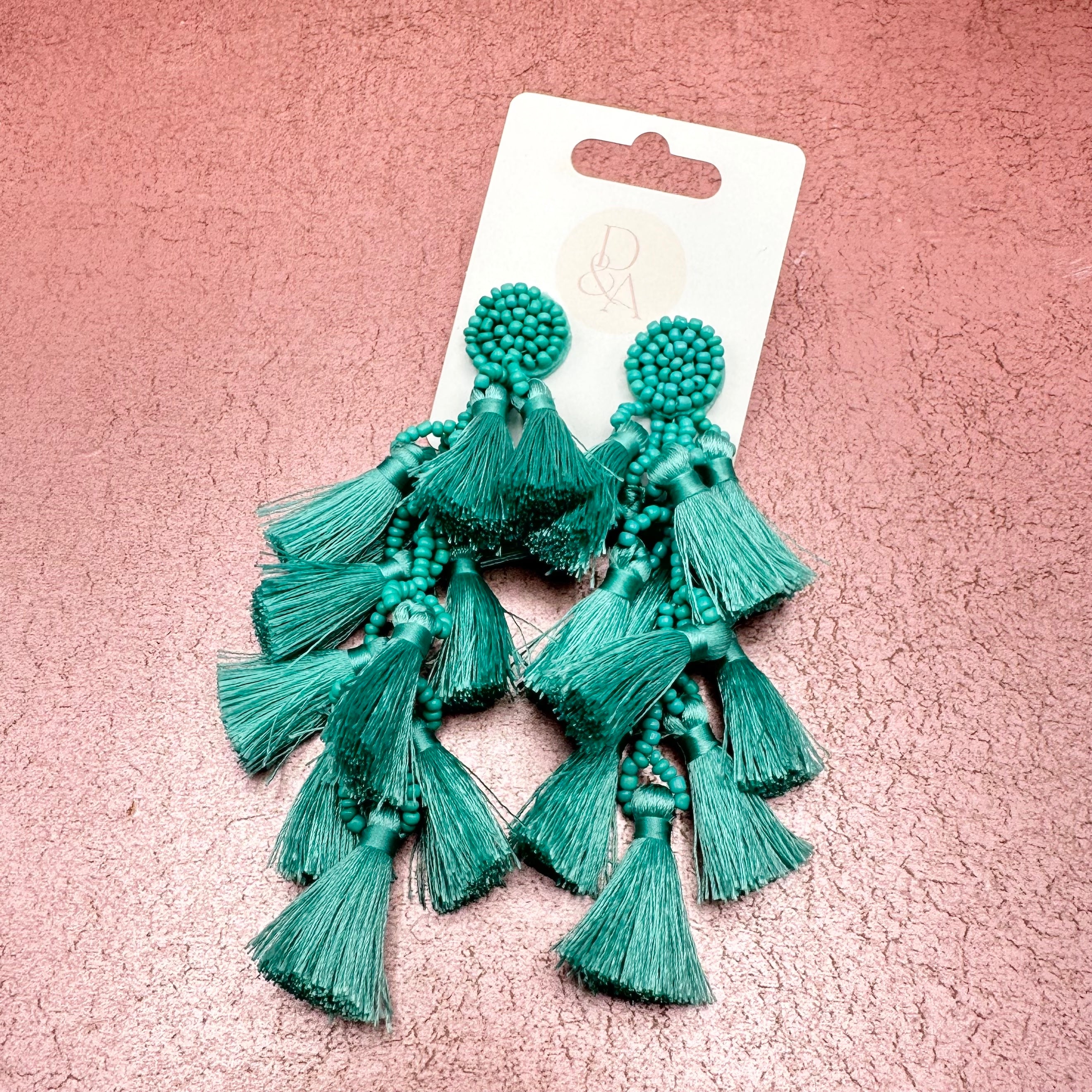 Beaded Turquoise Tassel Earrings