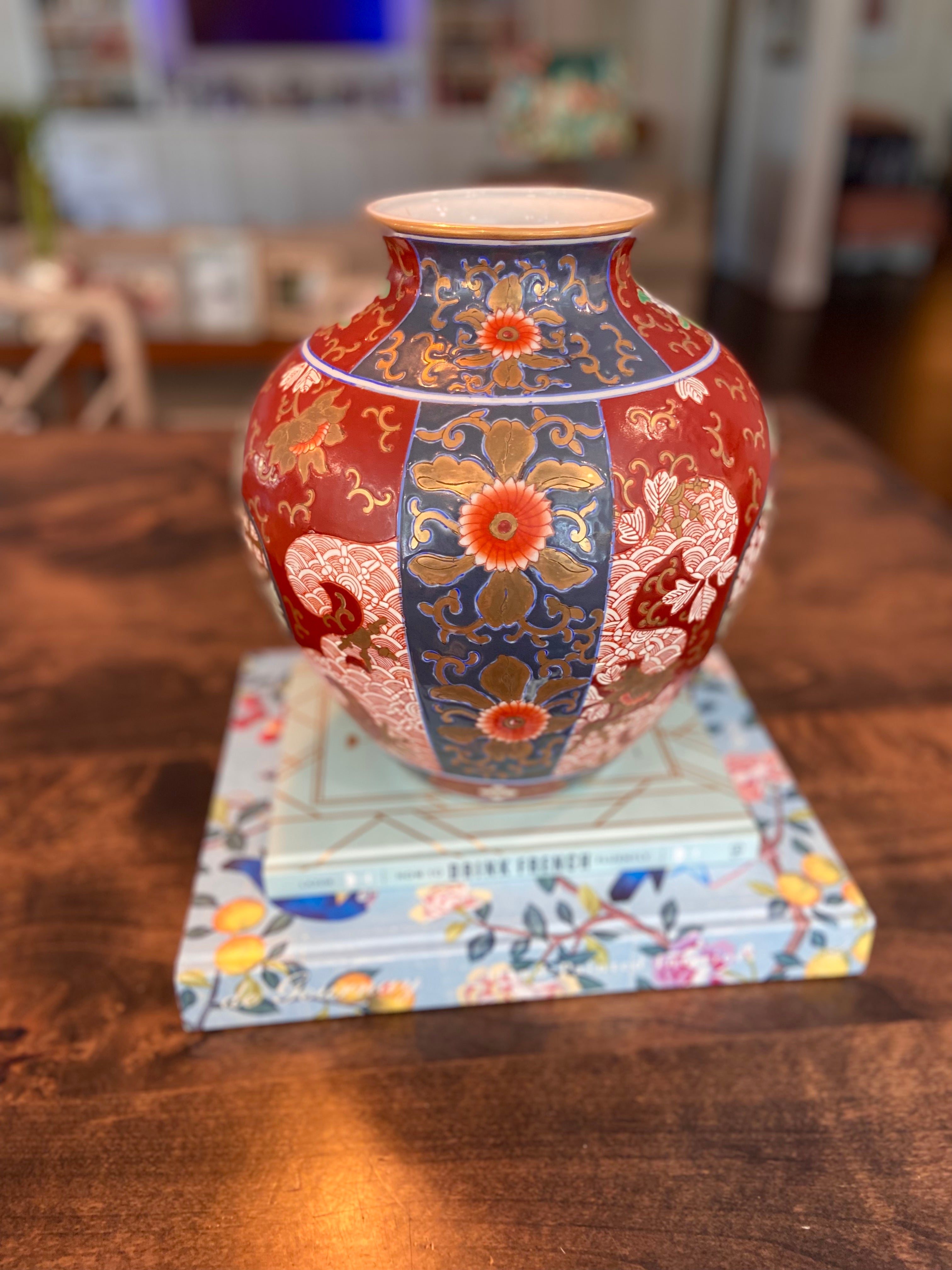 Andrea by Sadek Red/Blue/Gold Dragon Vase