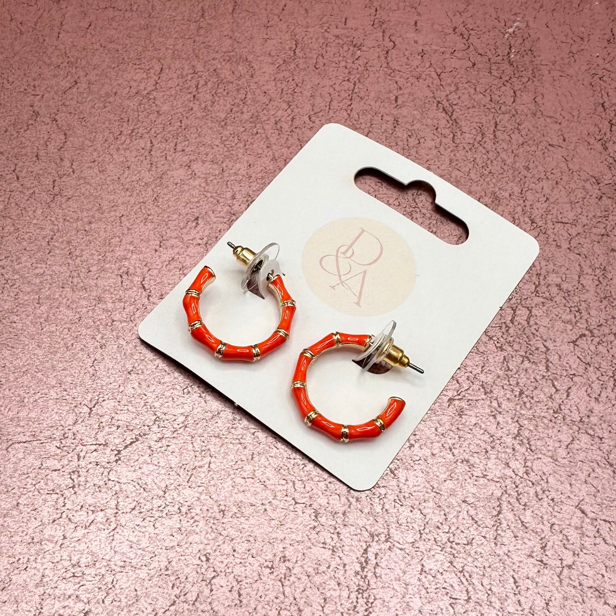 Enamel Bamboo Earrings Small Hoops