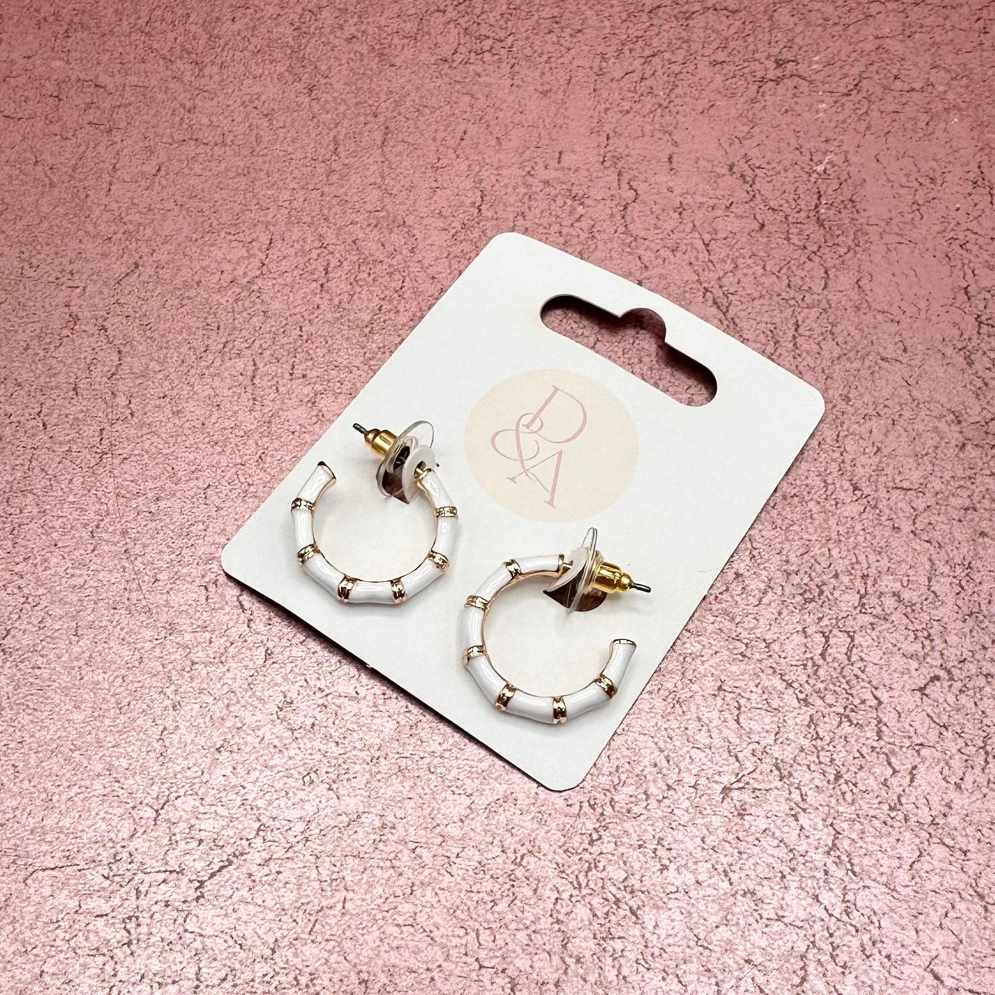 Enamel Bamboo Earrings Small Hoops