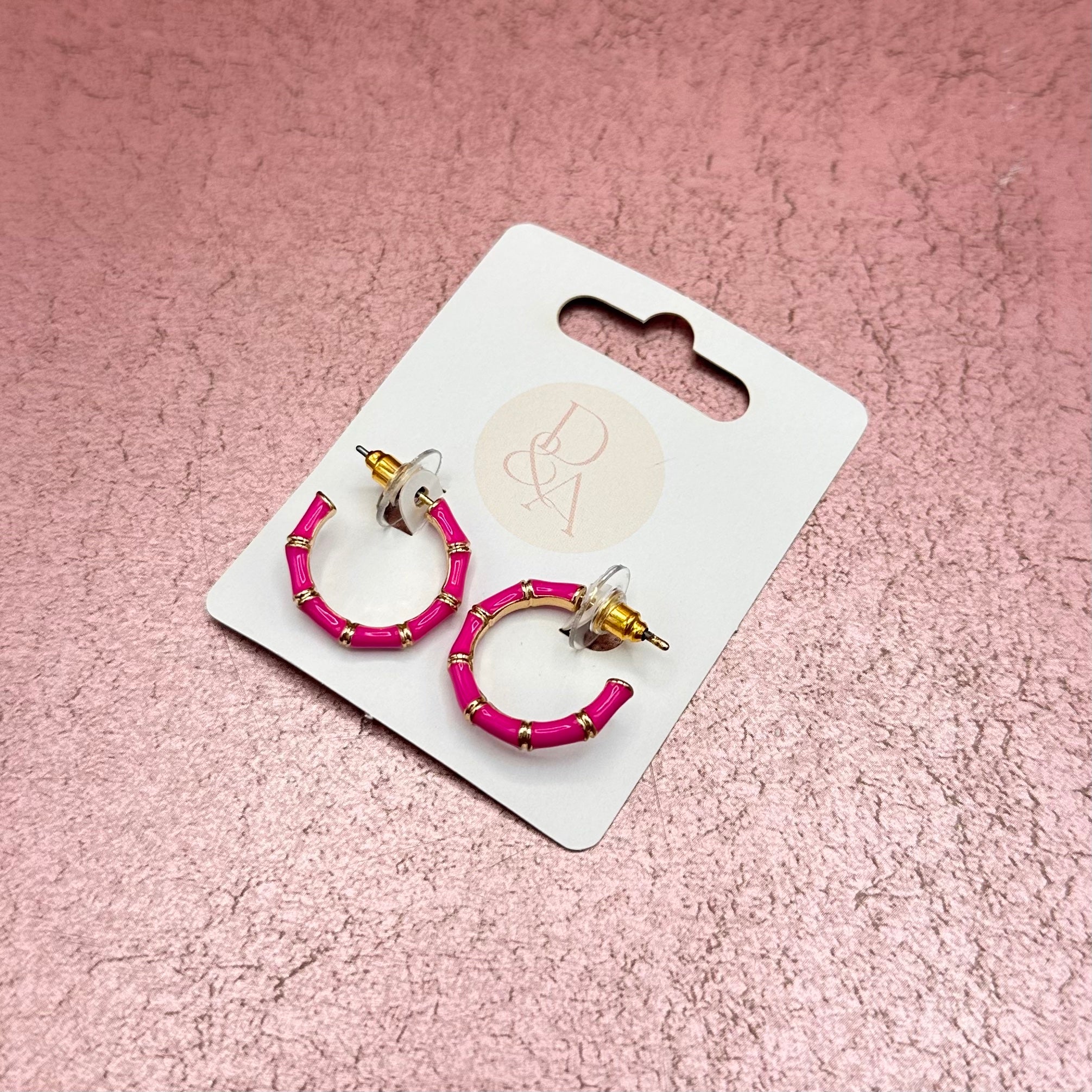 Enamel Bamboo Earrings Small Hoops