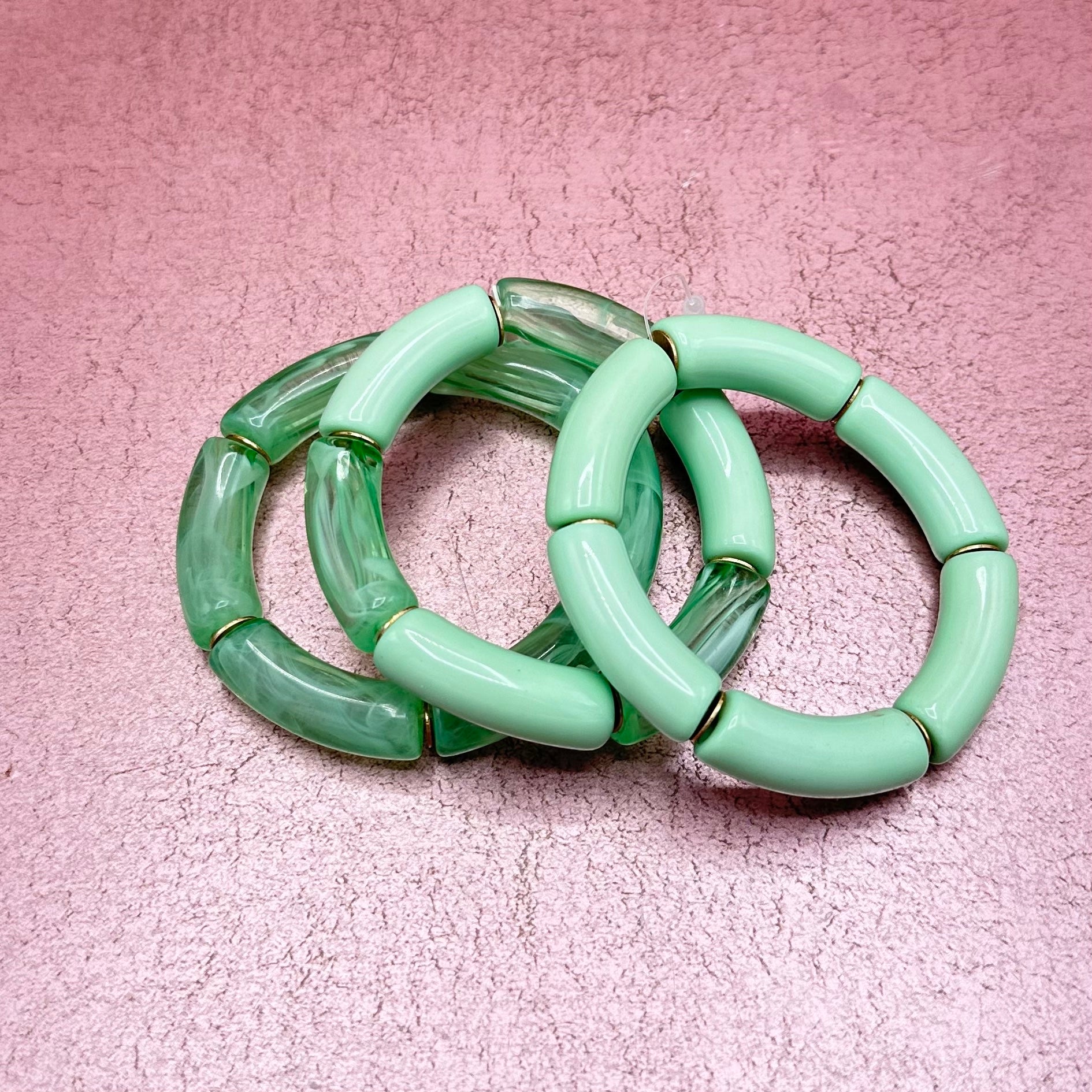 Mint Green Acrylic Tube Bracelet Stack