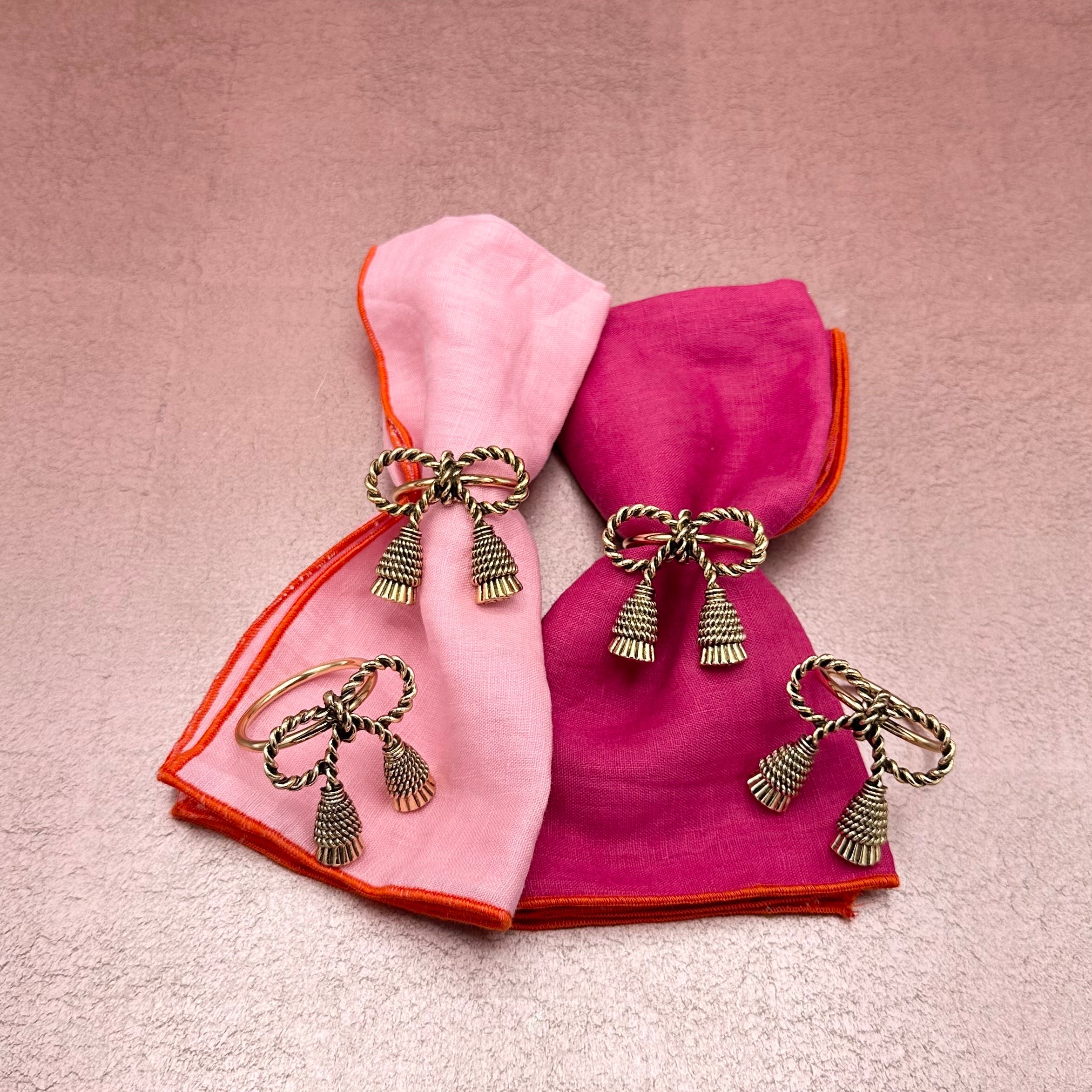 Bow Tassel Metal Napkin Rings Set of 4