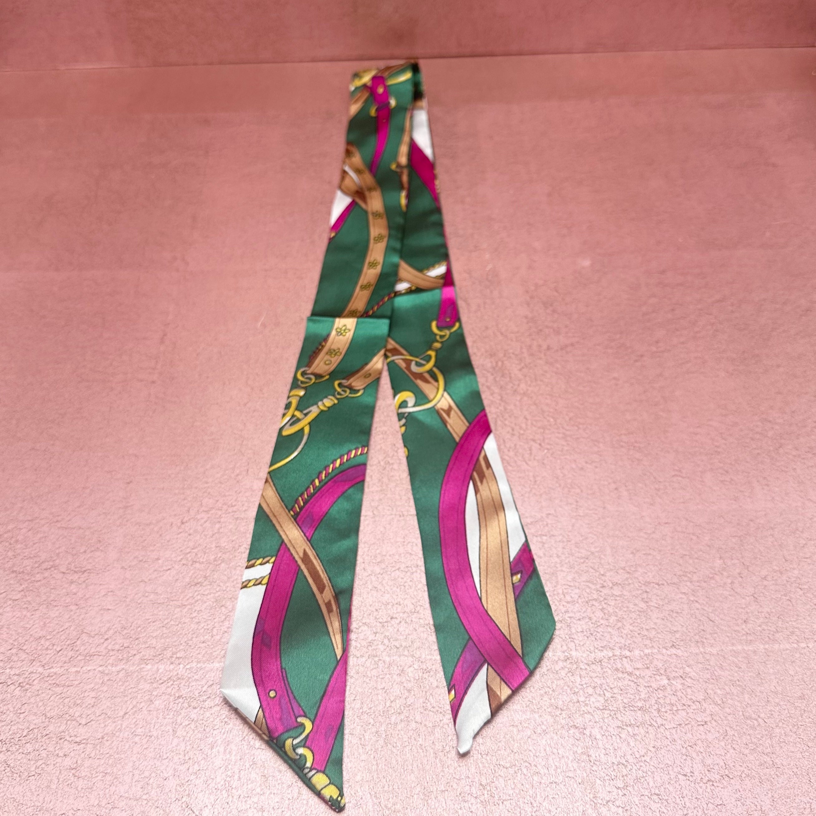 Green & Pink Belt Print Twilly Scarf