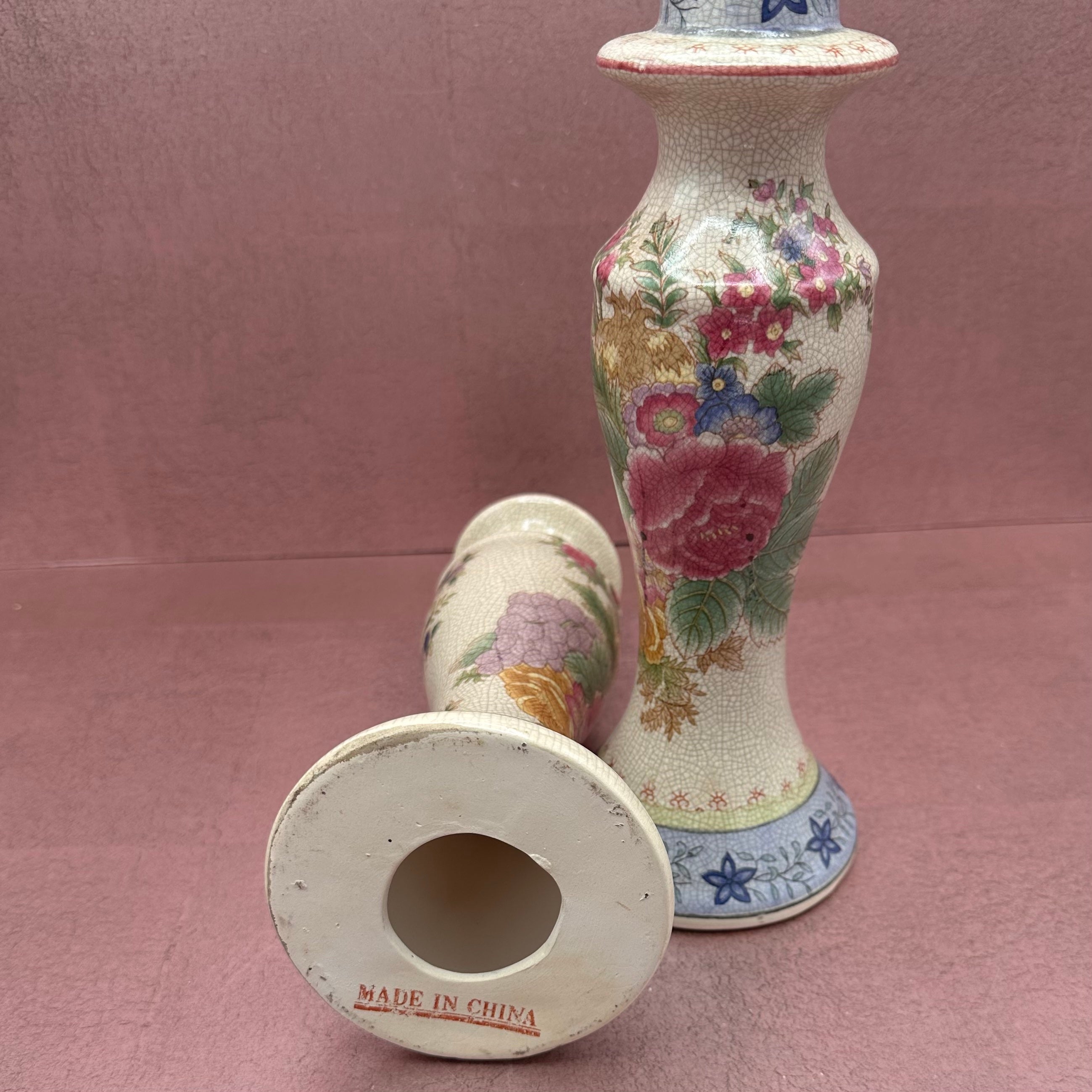 Floral Ceramic Candlestick Pair