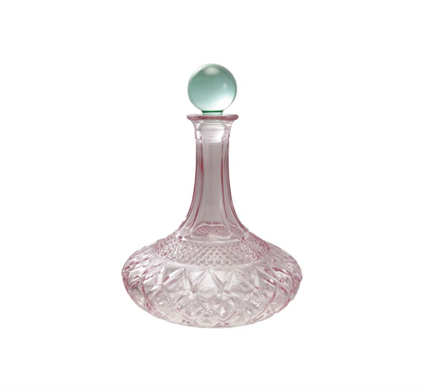 Pink and Green Cut Glass Decanter