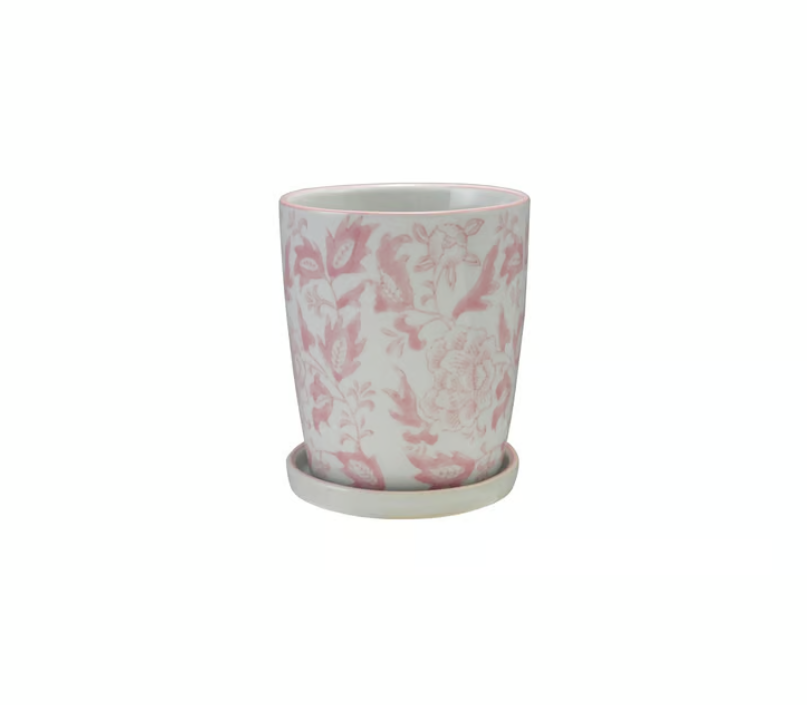 Handpainted Pink Stoneware Planter Floral
