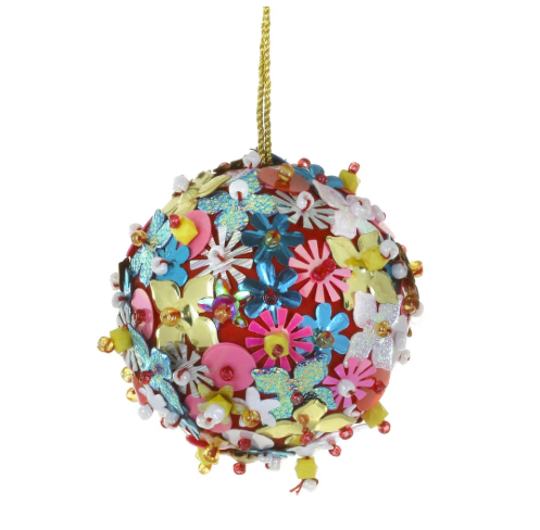 Beaded Floral Bauble Ornament