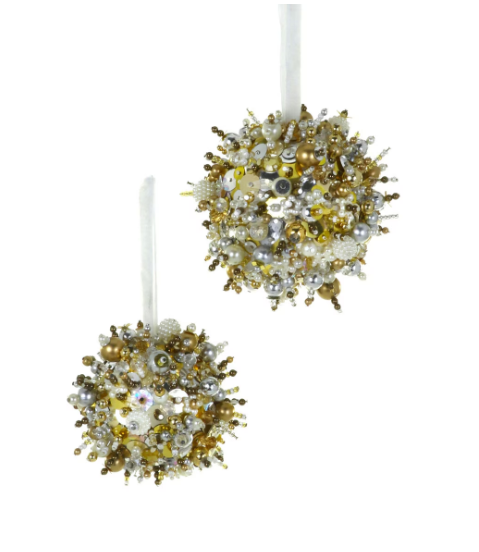 Embroidered Trim Gold Bauble Ornament