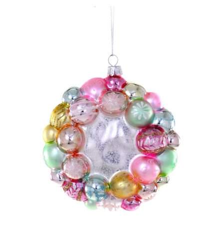 Pastel Wreath Glass Ornament