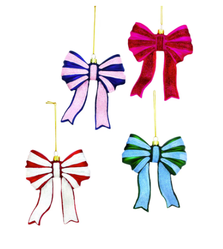Glitter Stripe Bows Glass Ornament