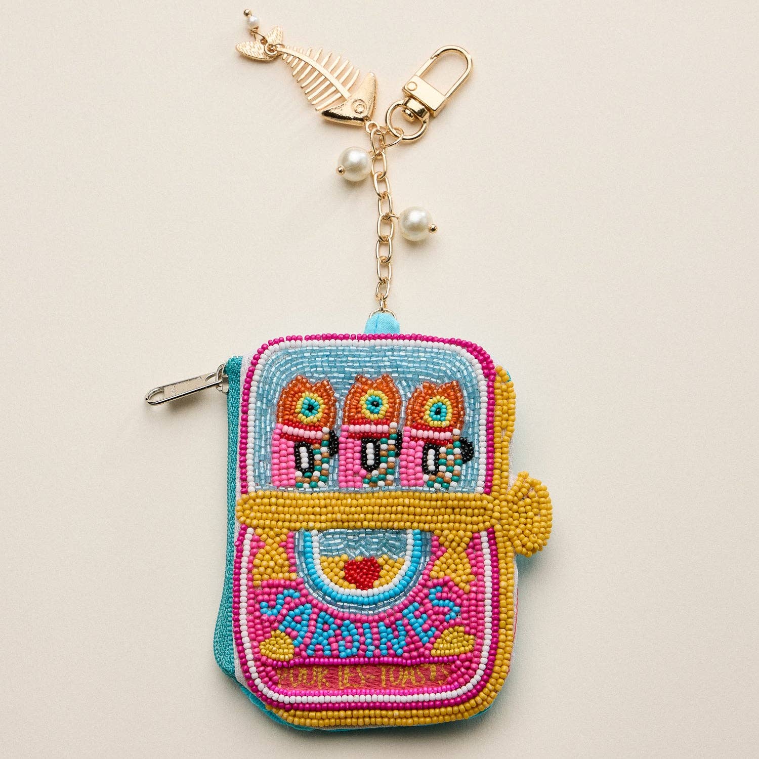 Beaded Sardine Coin Purse Keychain