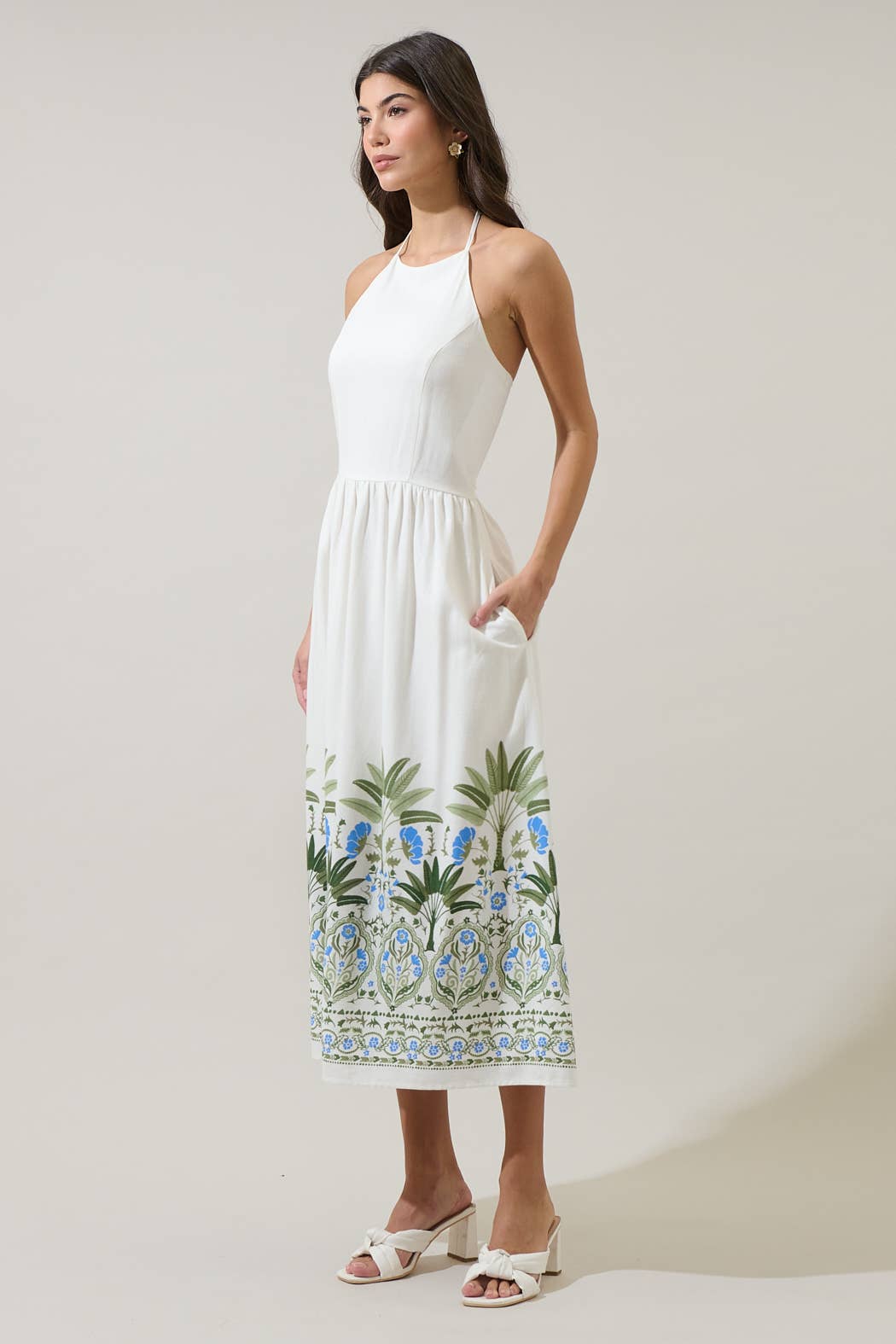 Senara Floral Triny Halter Neck Midi Dress