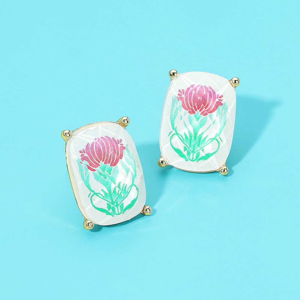 Flower Mahjong Tile Stud Earrings