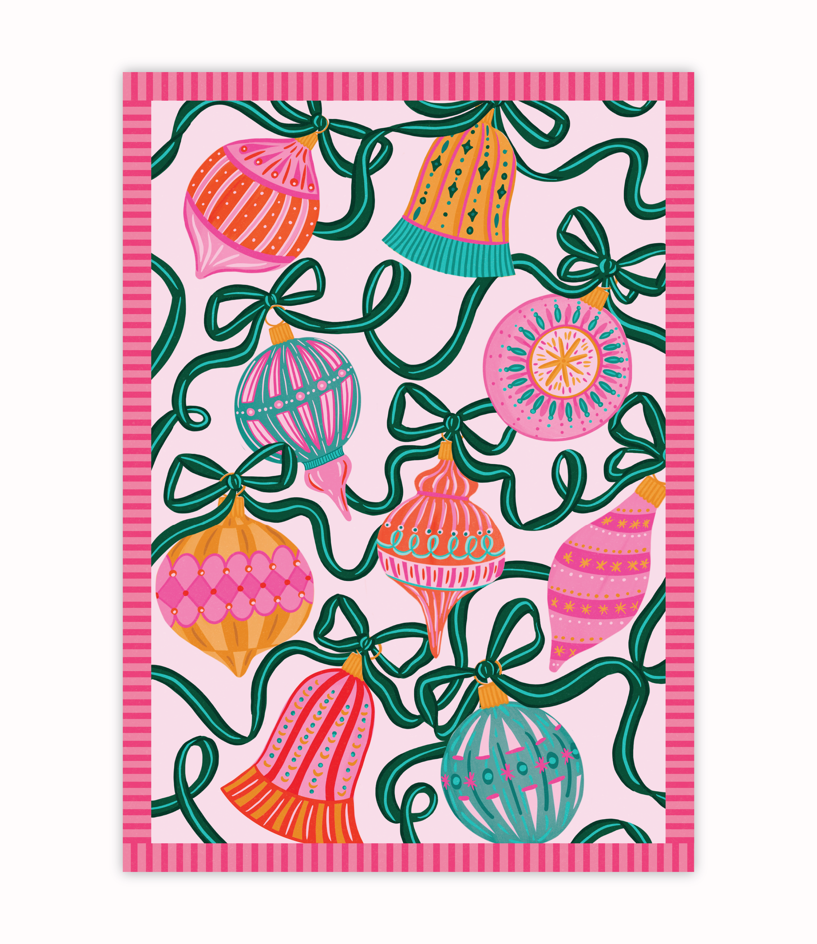 Whimsical Ornaments & Bows Waffle Dish Towel