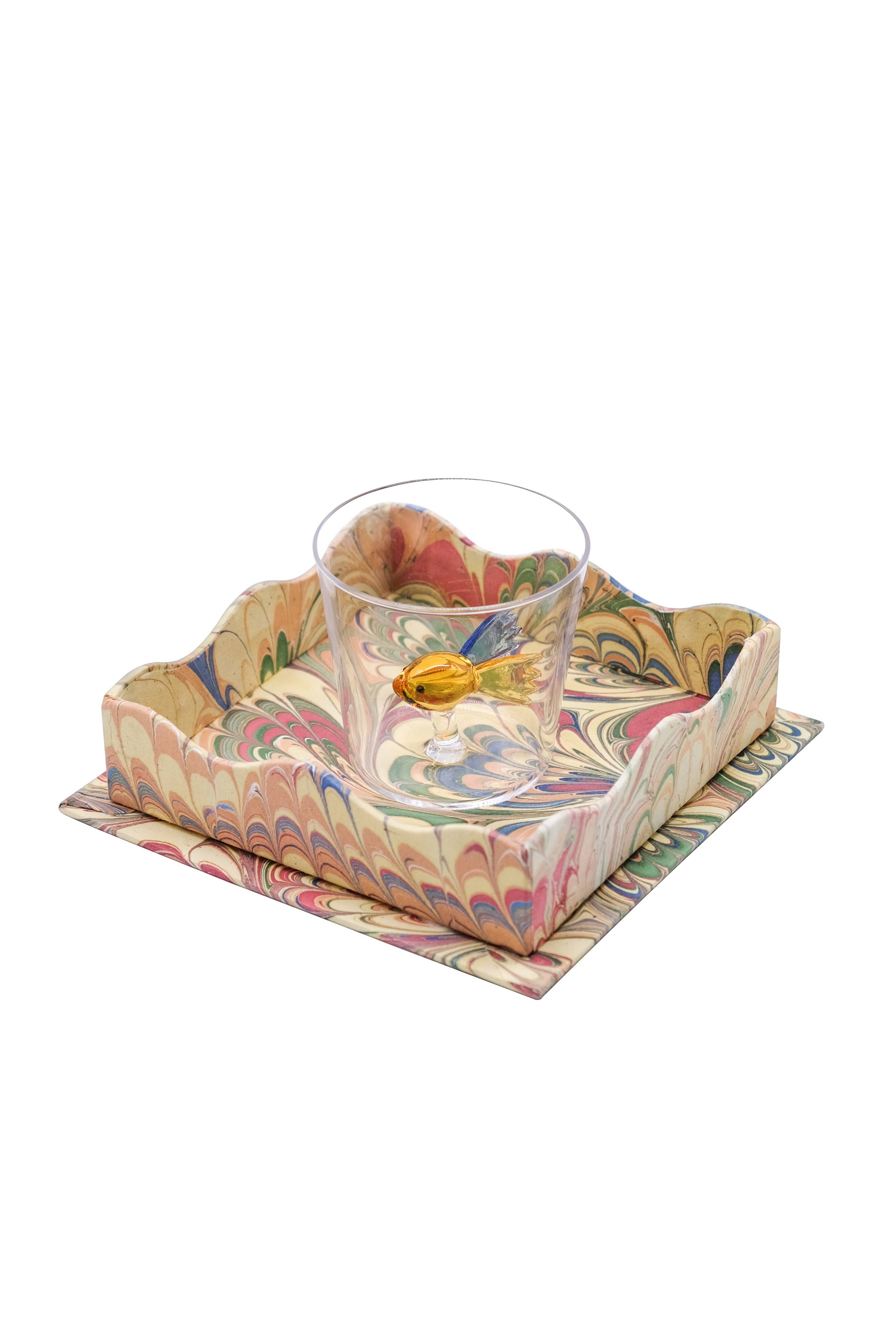 Scalloped Marbled Tray Multicolor