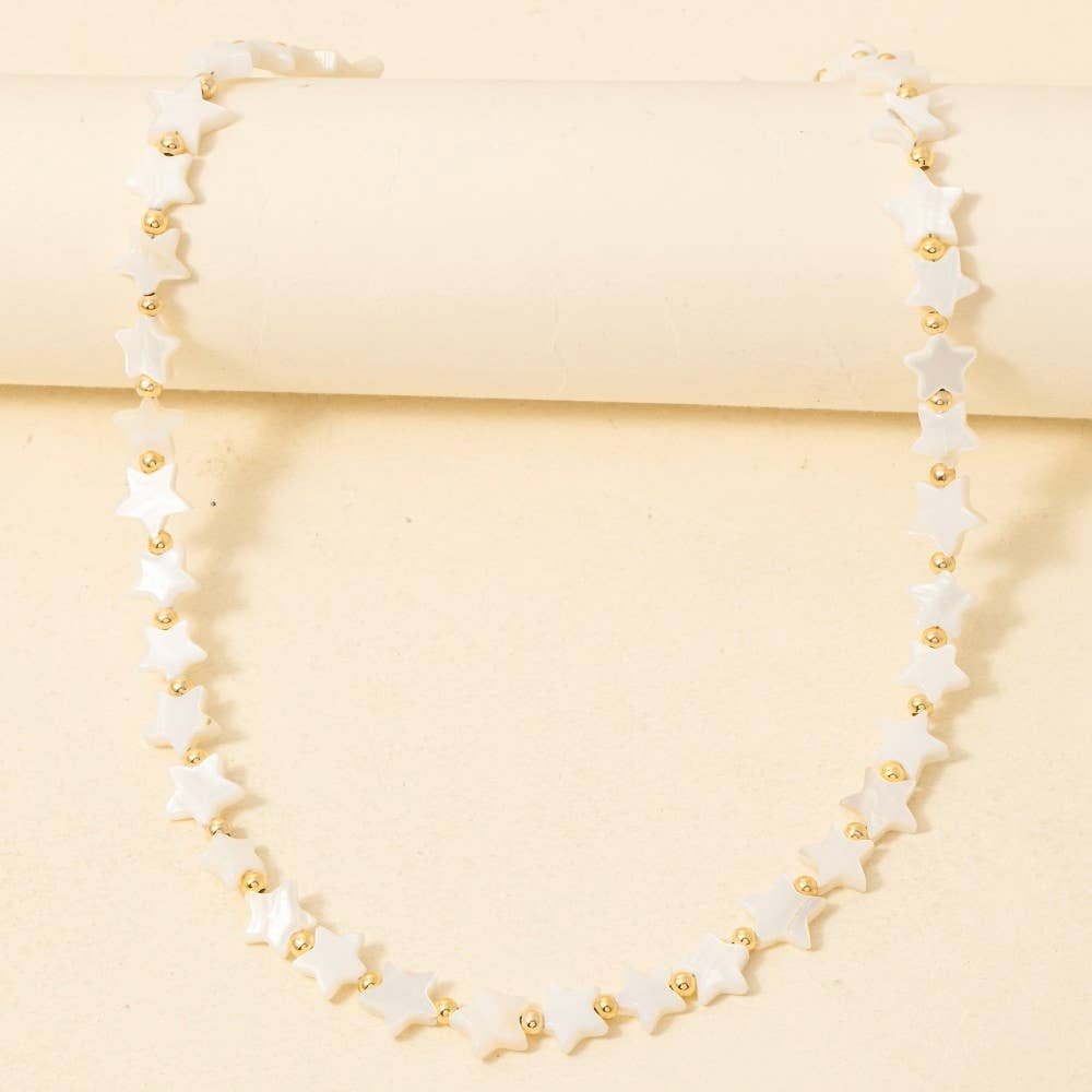 White Stone Star Beaded Necklace