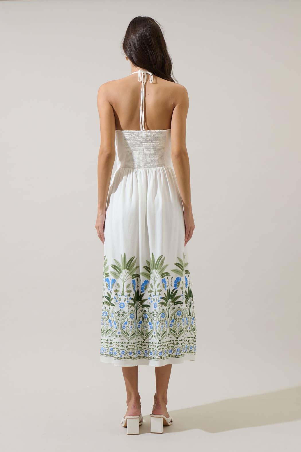 Senara Floral Triny Halter Neck Midi Dress