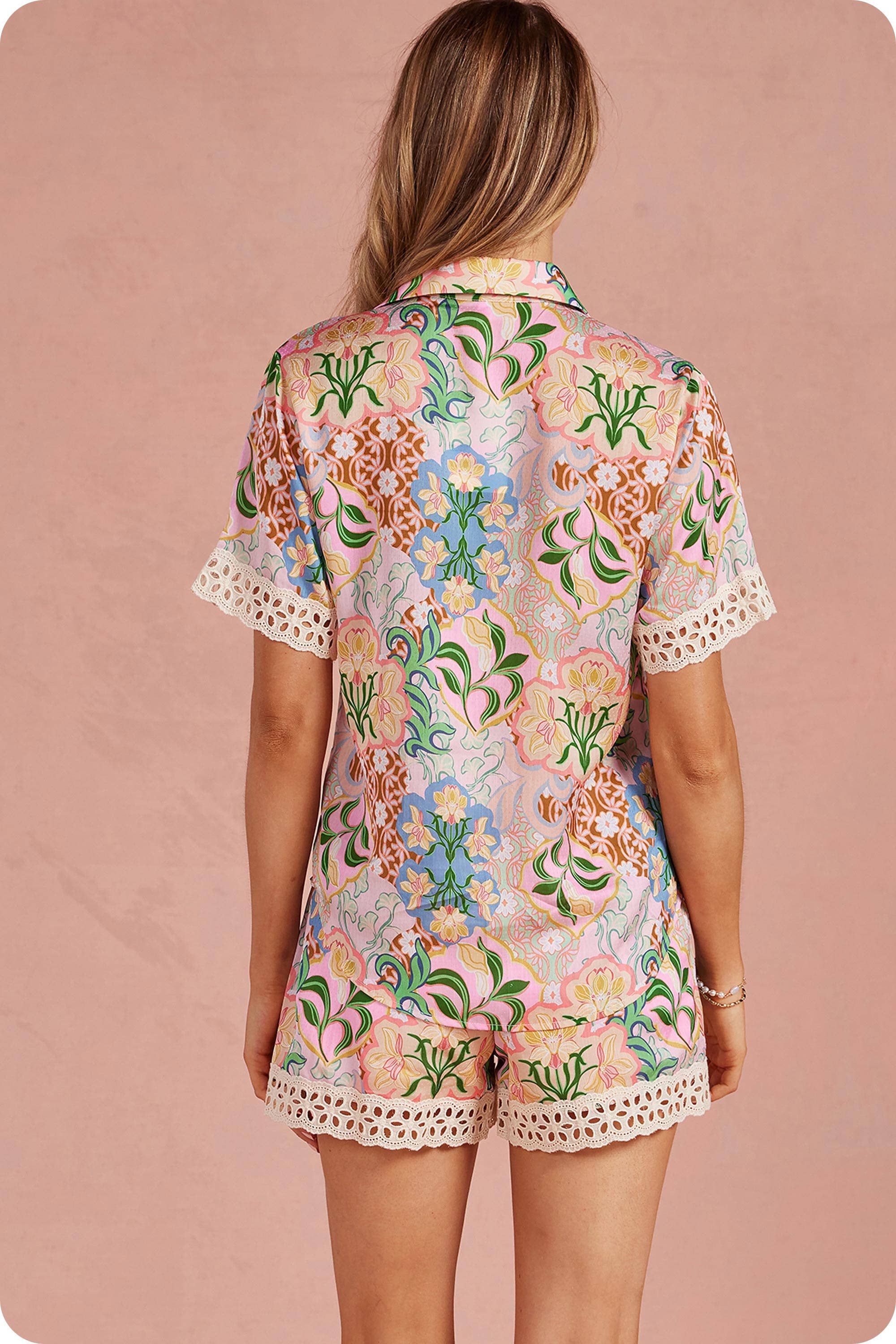 Garden Party Crochet Trim Satin Shirt