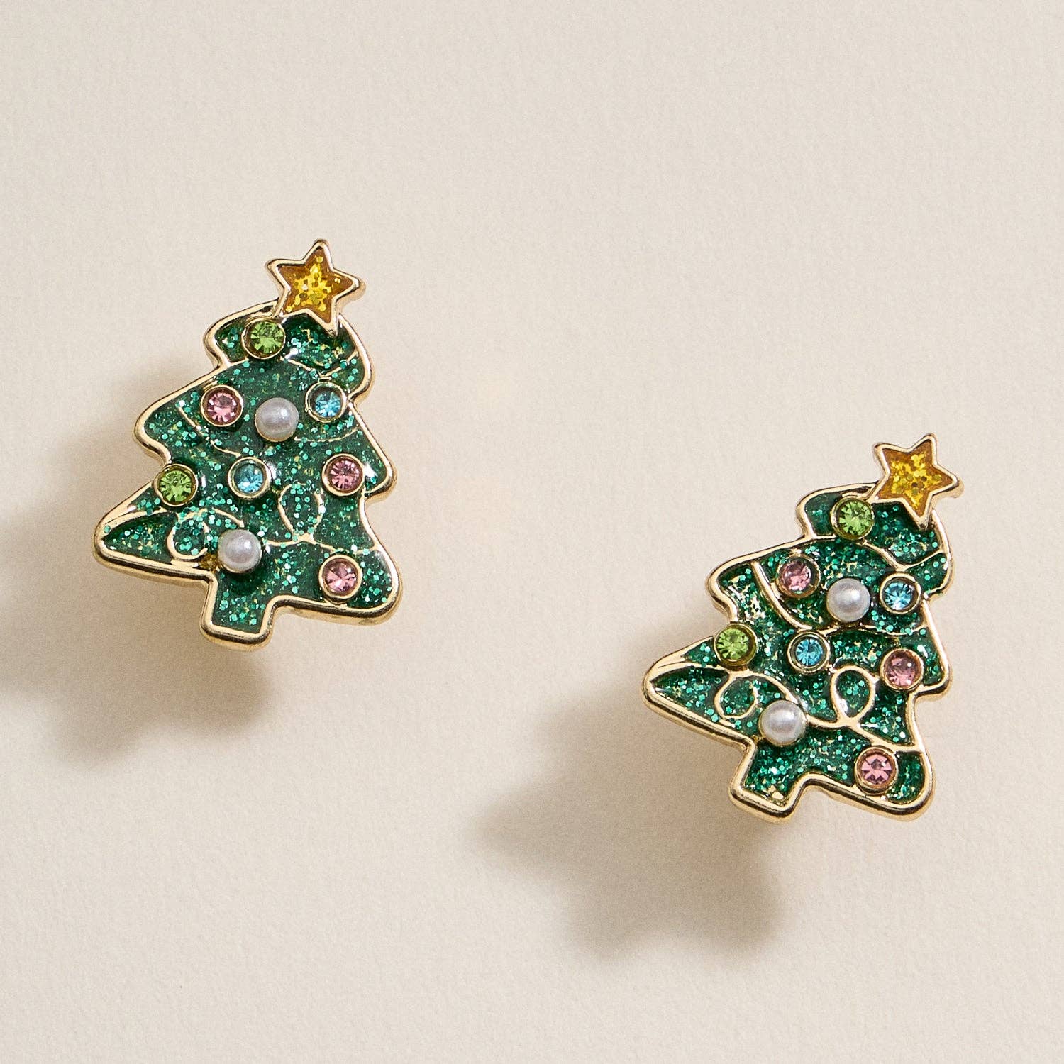 Enamel w/ Pearl Christmas Tree Stud Earrings