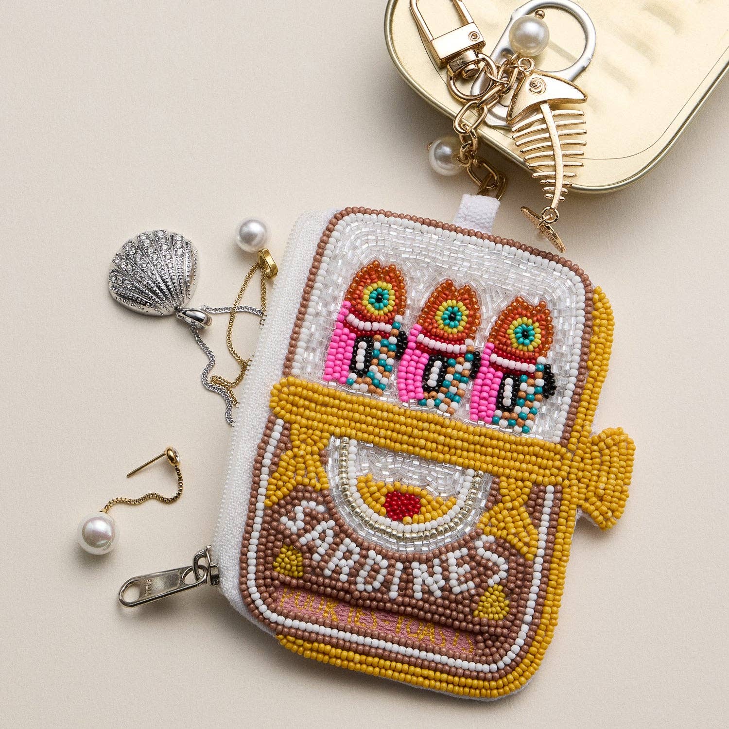 Beaded Sardine Coin Purse Keychain