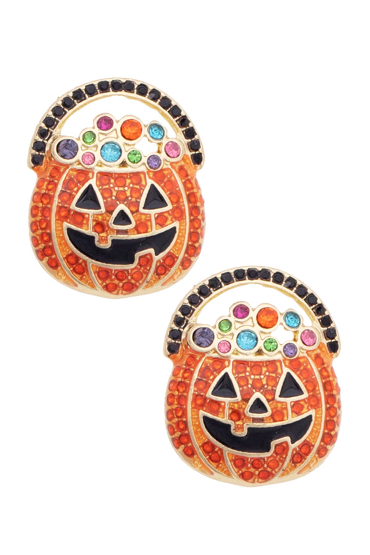 Bejeweled Jack-O'-Lantern Stud Earrings