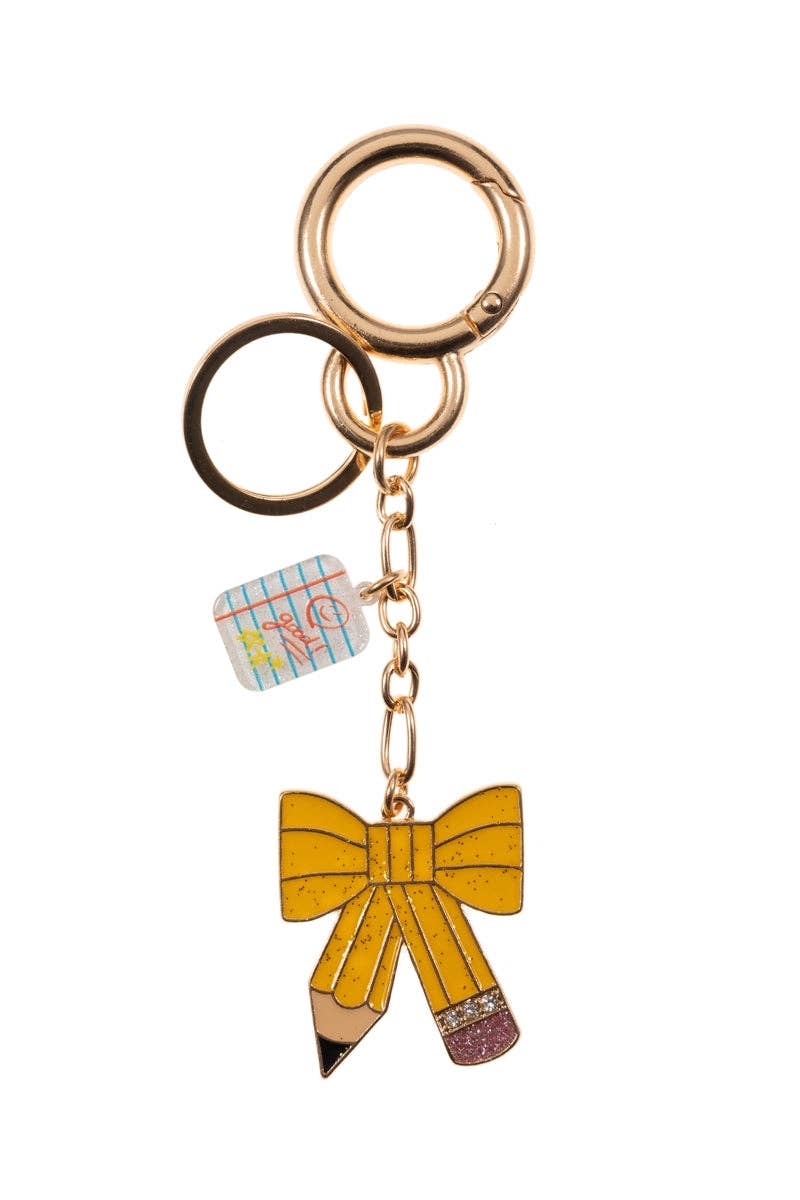 Pencil Bow Bag Charm Keychain