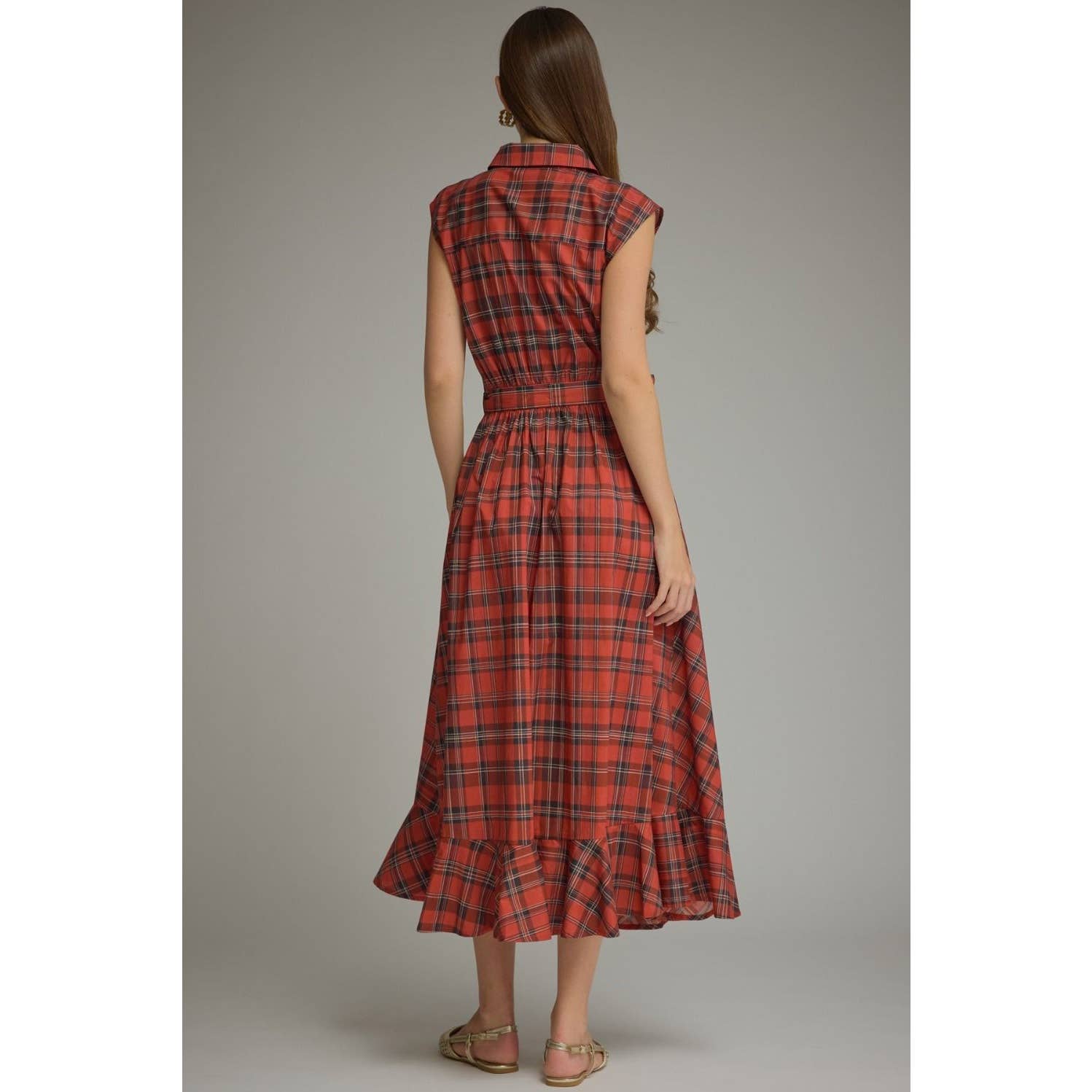 Plaid Cap Sleeve Midi Dress