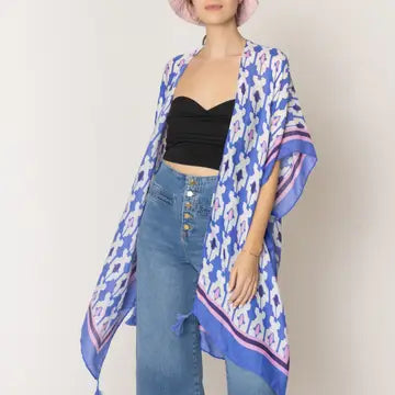 Tile Print Summer Kimono with Tassels