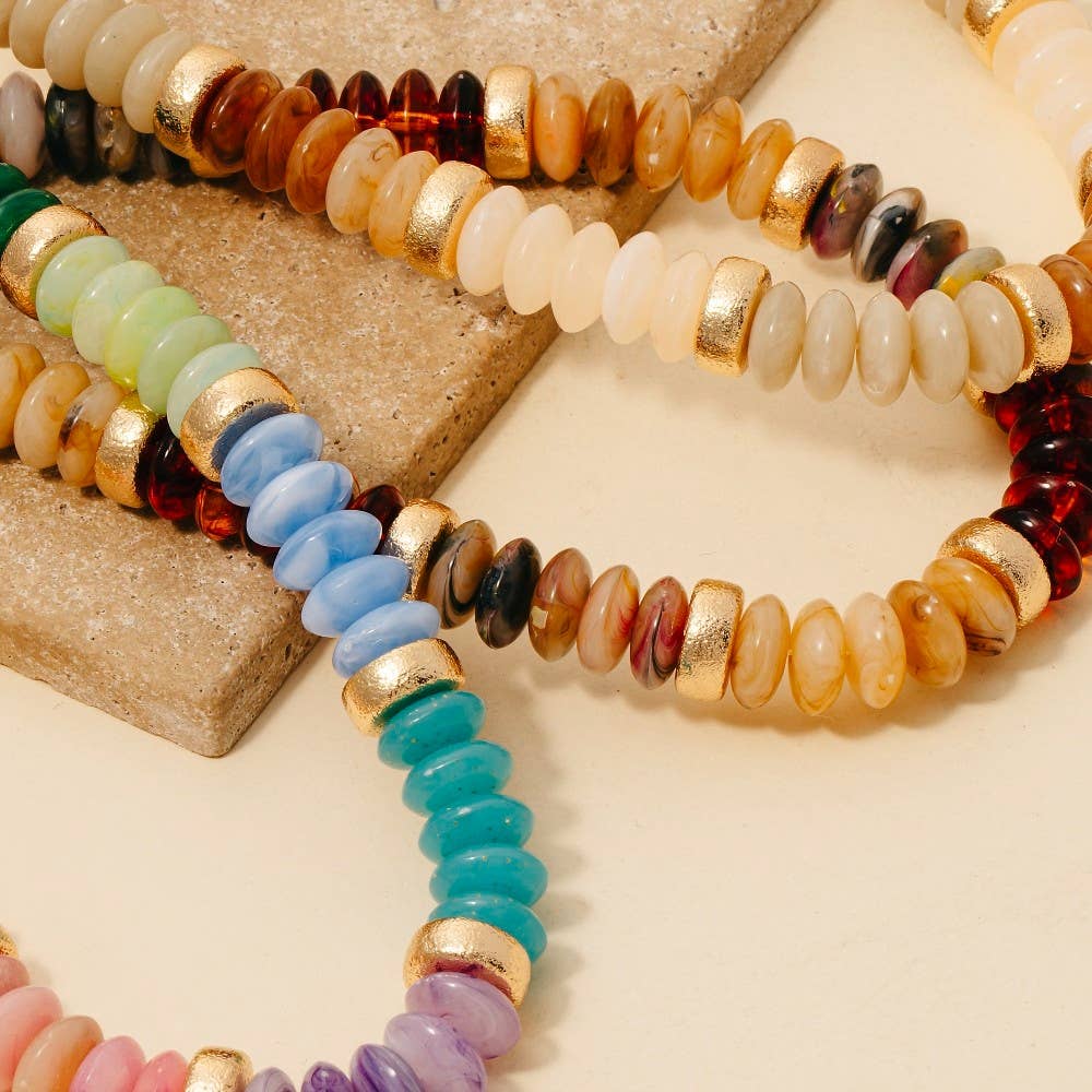 Rainbow Resin & Metallic Disc Bead Necklace