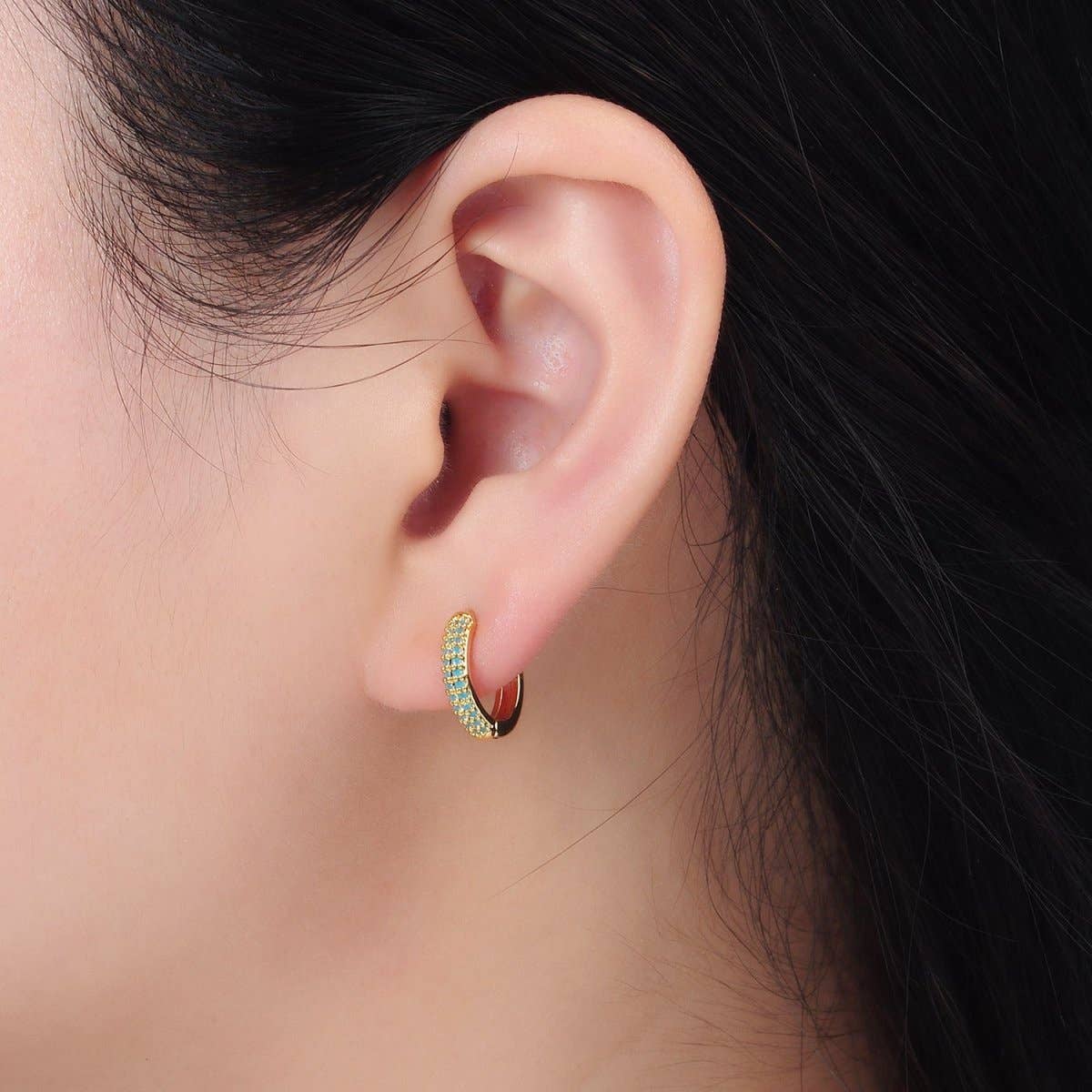 Turquoise Micro Paved Huggie Earrings