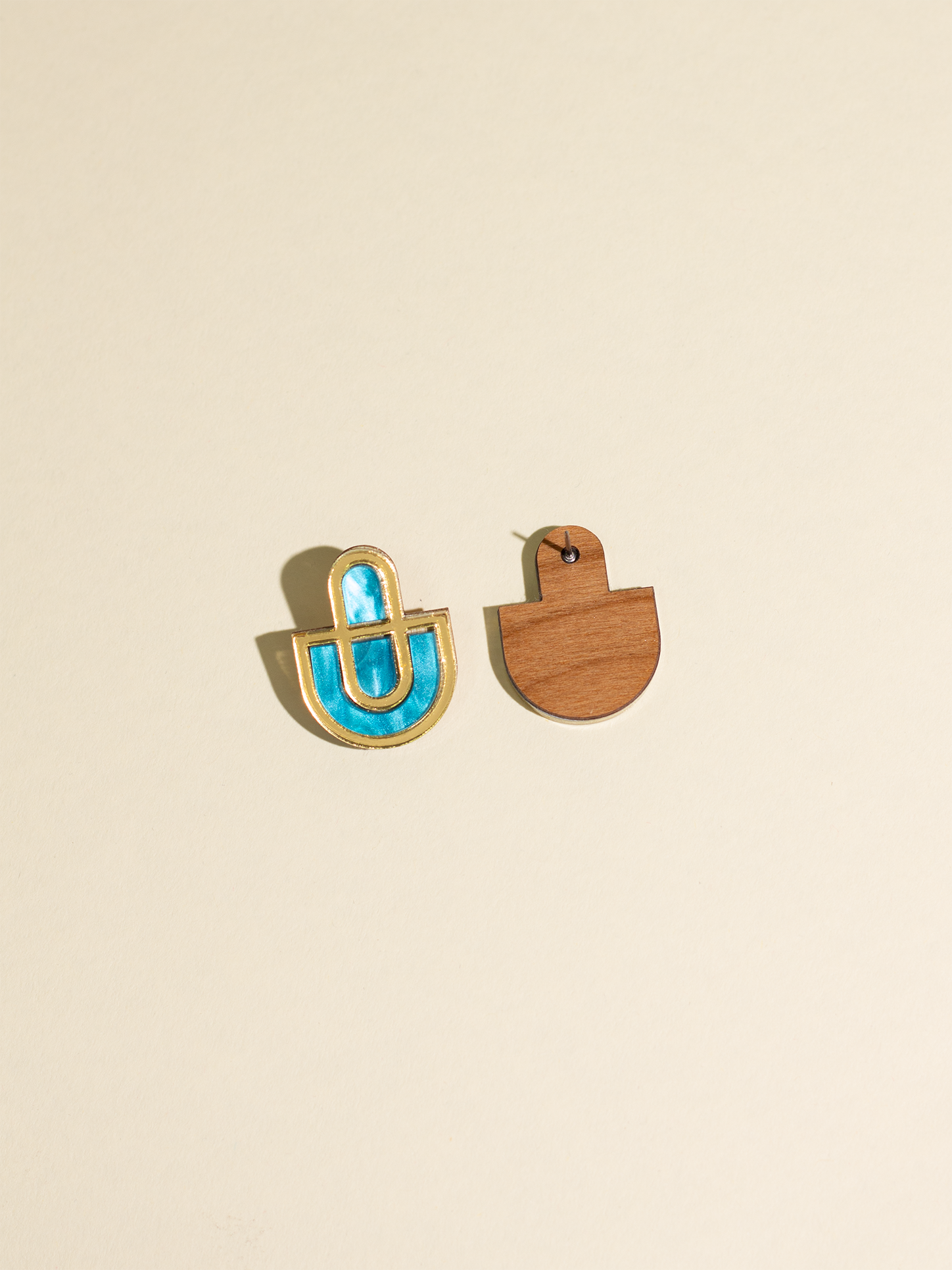 Devin 2 Aqua Gold Acrylic Stud Earrings