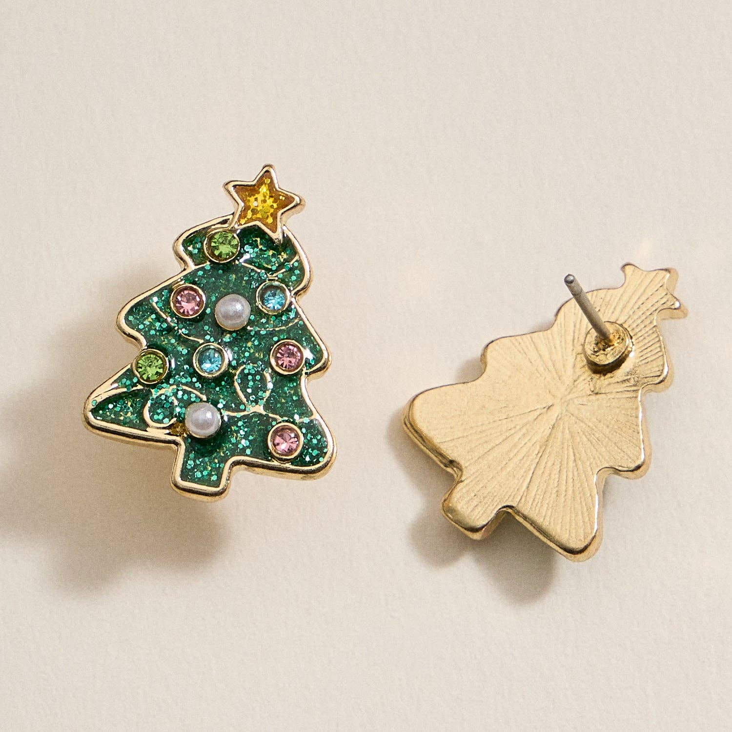 Enamel w/ Pearl Christmas Tree Stud Earrings