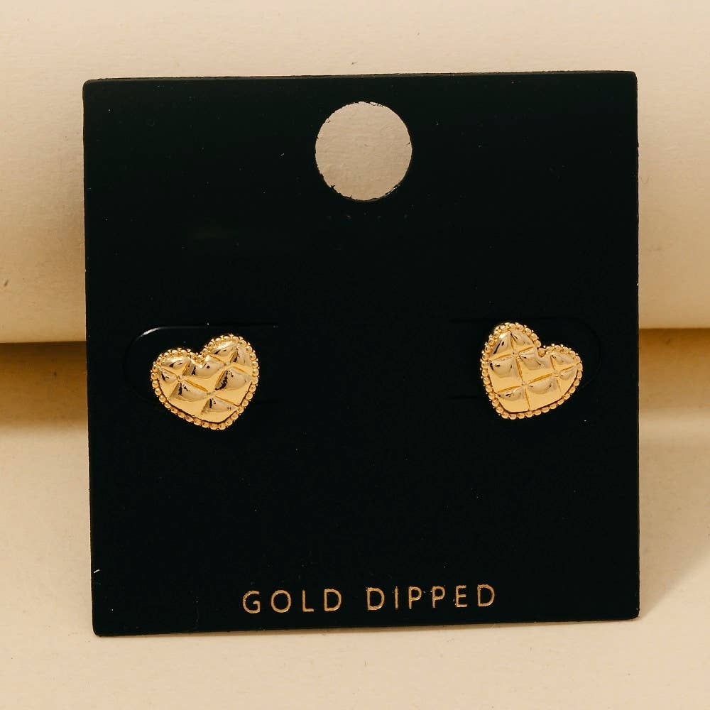 Gold Quilted Heart Stud Earrings
