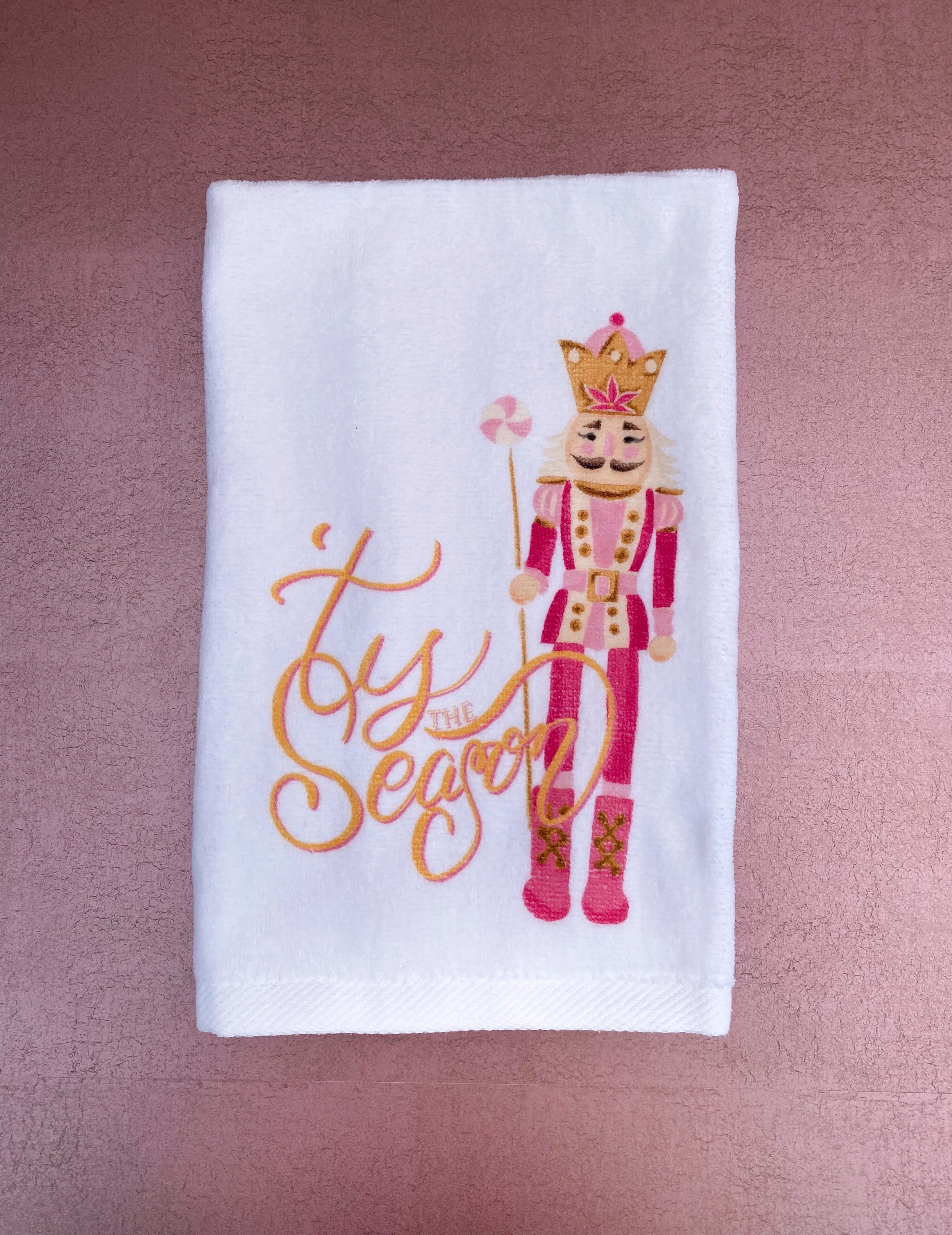 Christmas Plush Dish Towel Tis the Season Nutcracker Pink